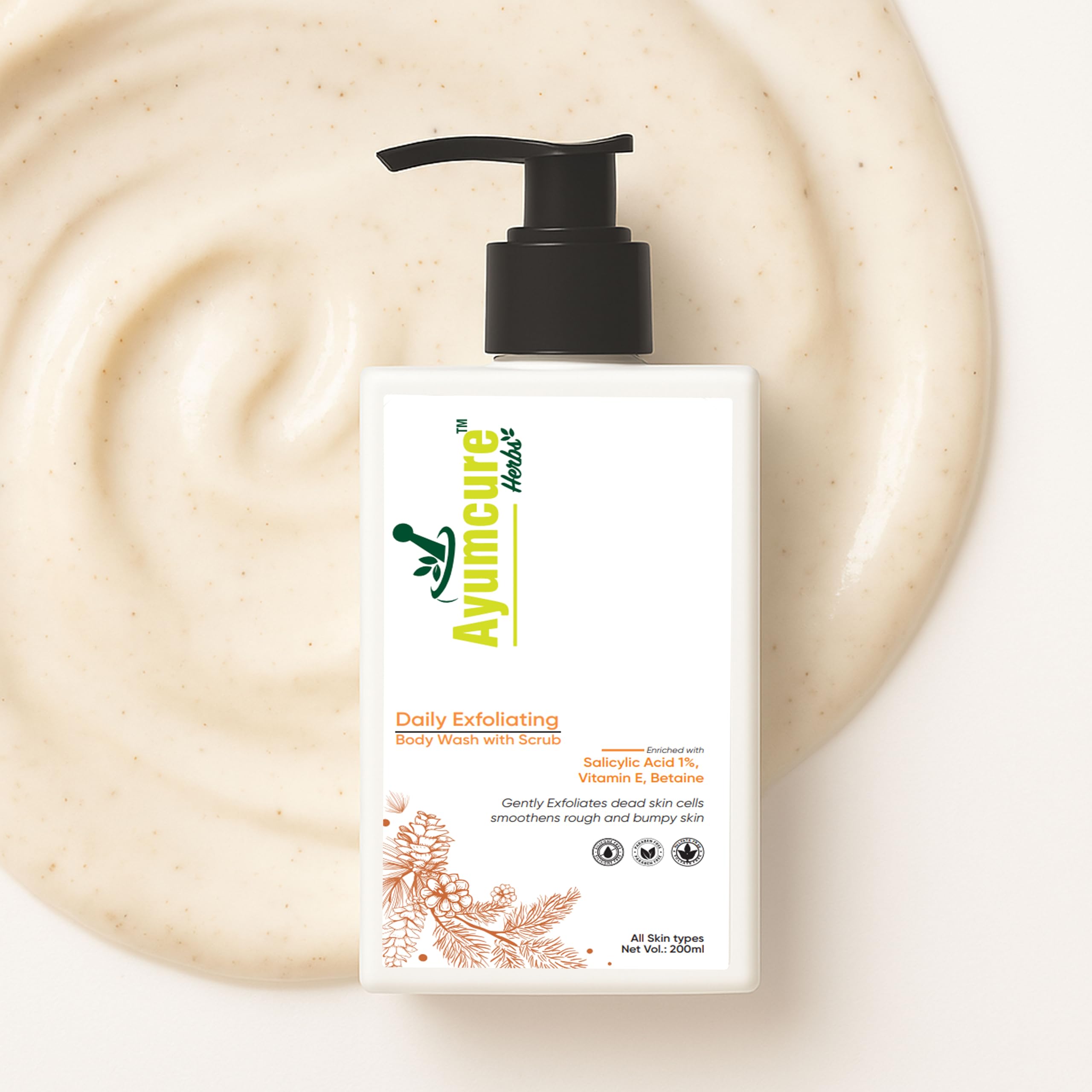 Ayumcure 2-In-1 Exfoliating Body Wash & Scrub With 1% Salicylic Acid, Vitamin E & Betaine | Paraben & Sls Free | Deep Cleansing+