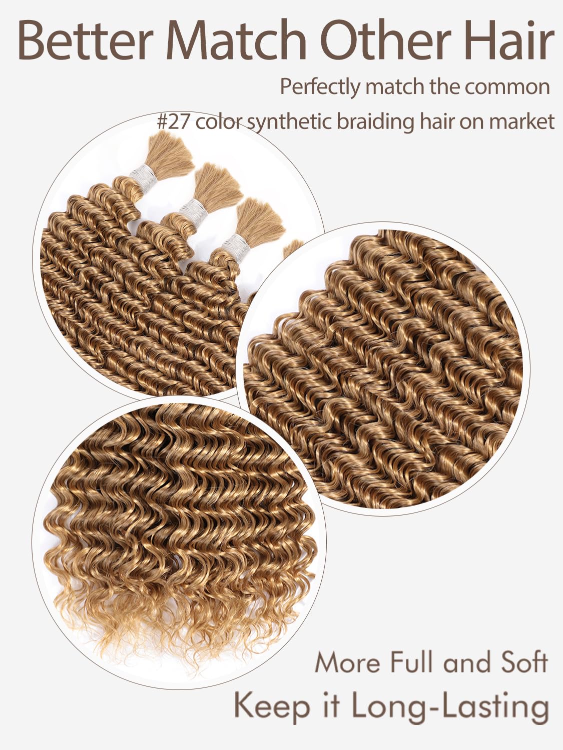 Blonde Braiding Hair 100G 22 Inch Deep Water Wave 2 Bundle Bulk Human Hair For Braiding Brazilian Virgin Curly Braiding Hair For
