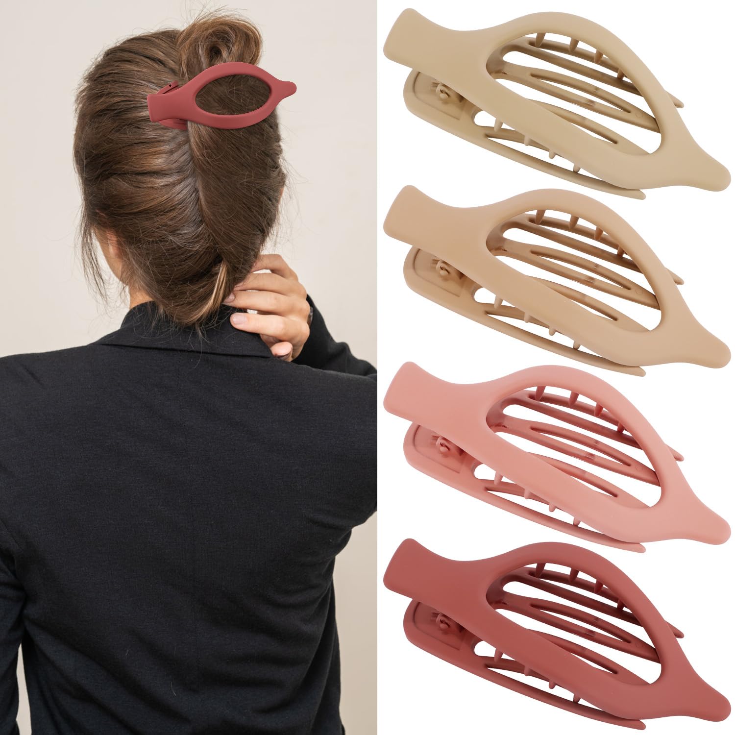 Atoden Flat Hair Clips for Women Lay Flat Hair Claw Clips for Thin Thick Hair 4Pcs French Concord Hair Clips Large Hair Clips Ma