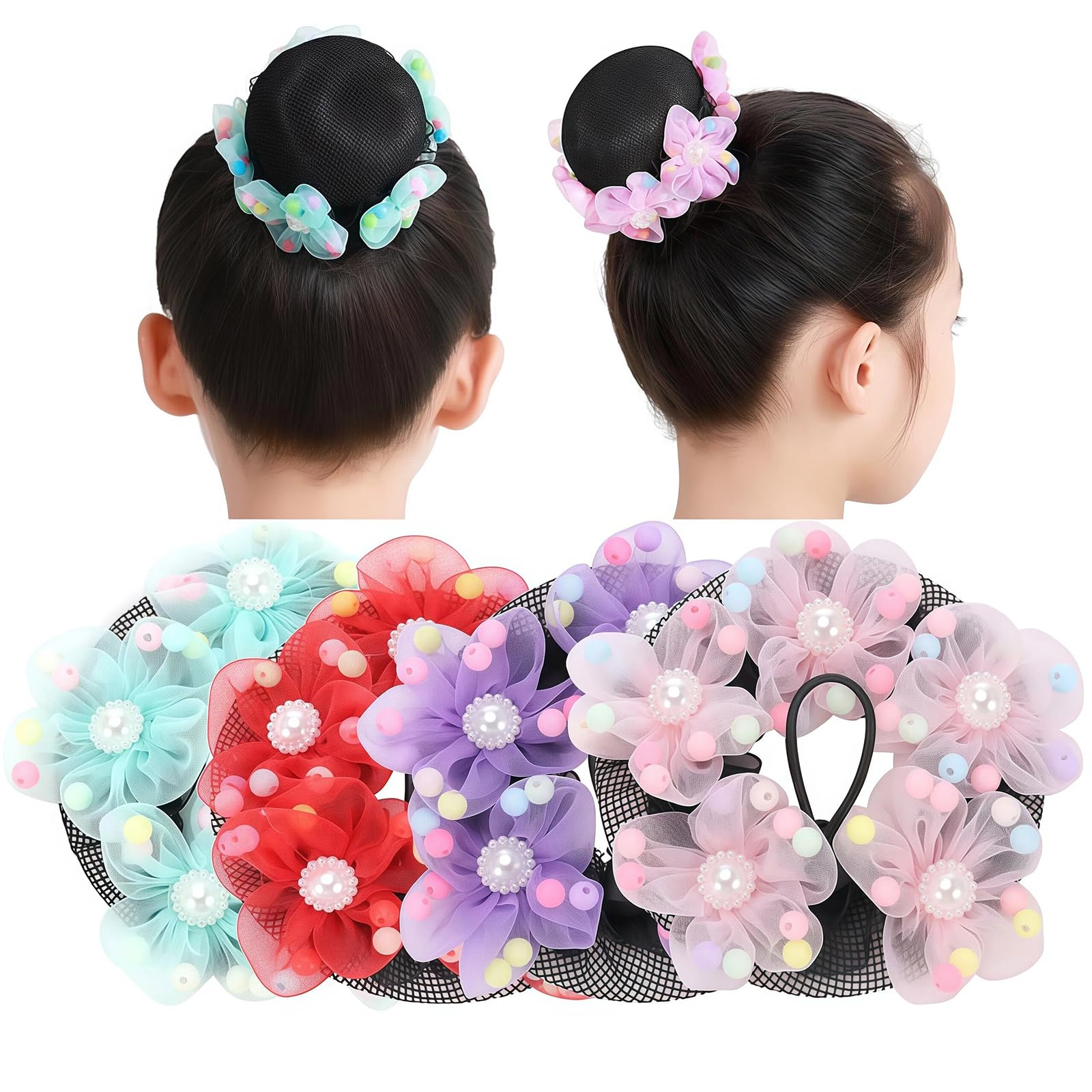 4Pcs Girls Ballet Bun Covers Dance Snood Hair Net Accessories for Dancers Skating Gymnastics Performance Dancers Hair Accessorie