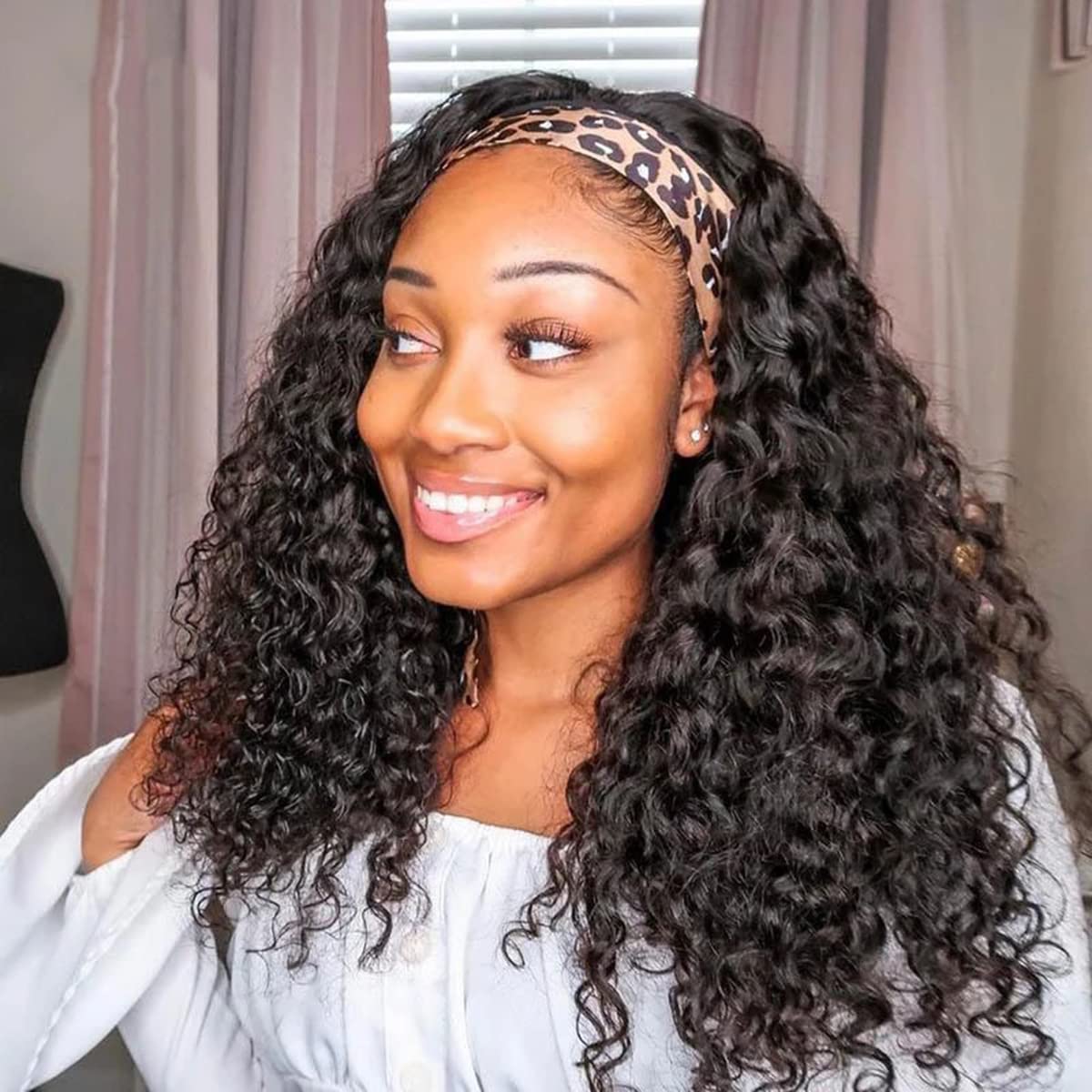 Isee Headband Human Hair Wigs 180% Density Water Wave Curly None Lace Front For Black Women Glueless Deep Wave Machine Made Wigs