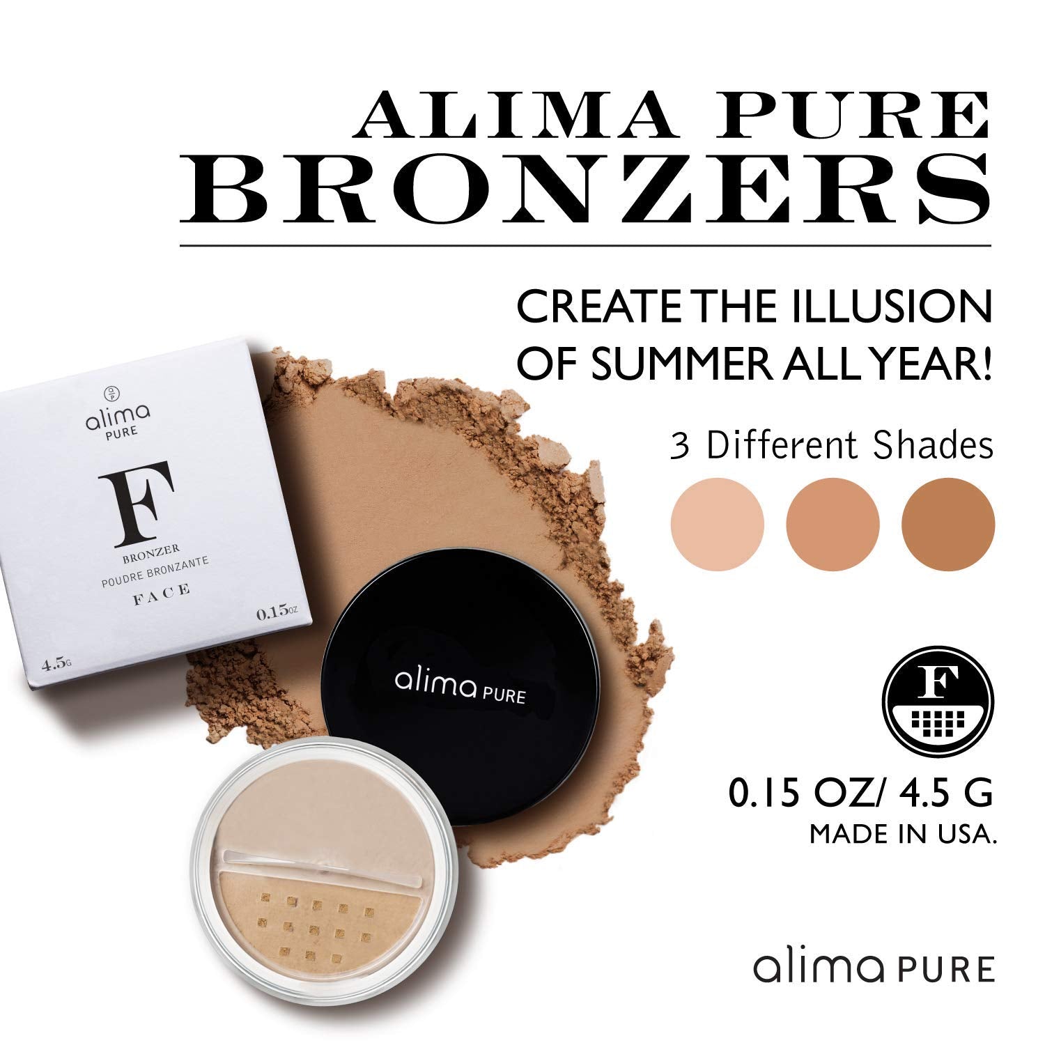 Alima Pure Bronzer Powder Matte Bronzer, Natural Talc Free Bronzer Makeup, Face Bronzer Powder Contour Loose Mineral Bronzing Po