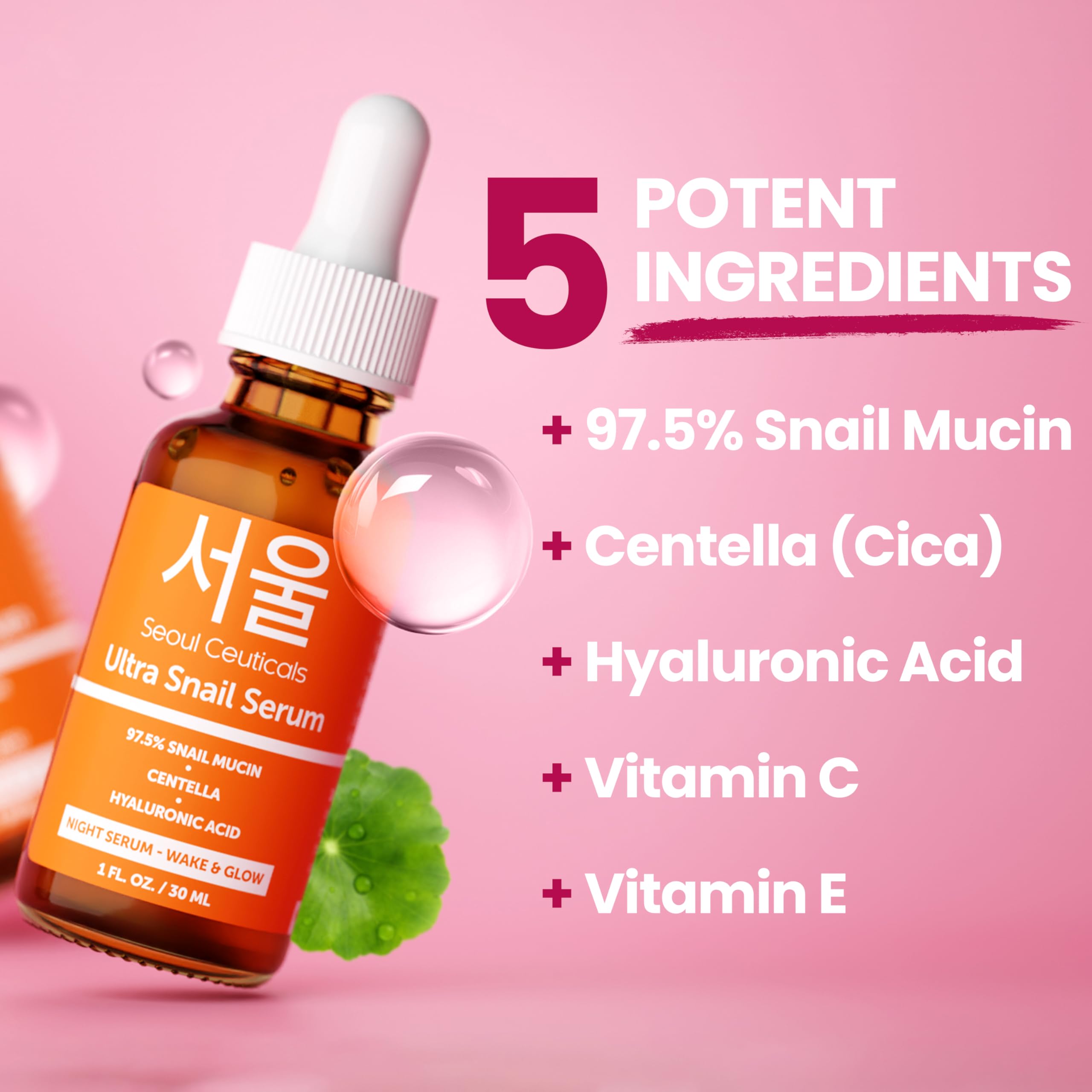Seoulceuticals Korean Skin Care 975% Snail Mucin Serum - K Beauty Skincare Night Serum Hyaluronic Acid For Face - Centella Anti