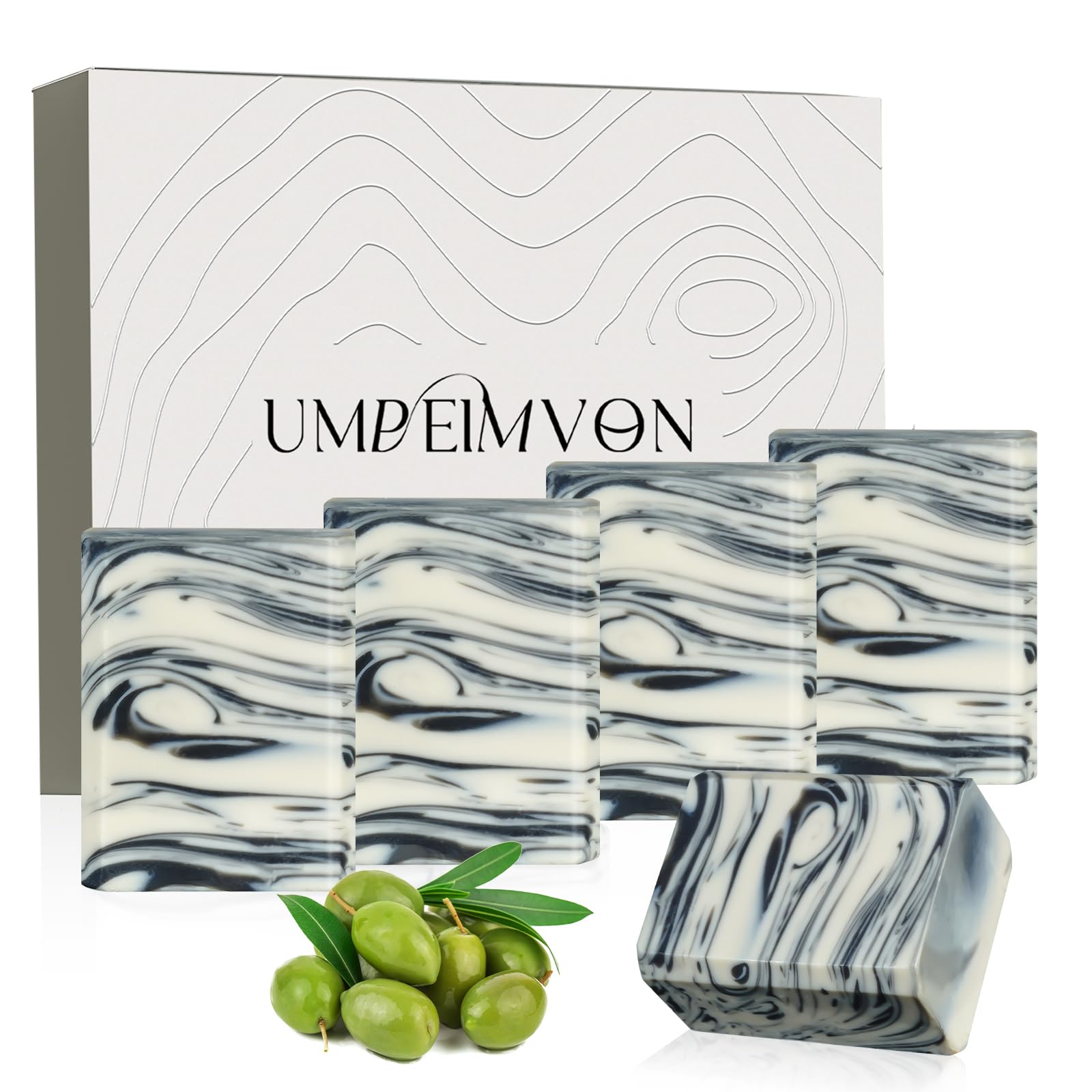 Umpeimvon 5 Pack Castile Soap Bar Handmade Organic Olive Oil Soap, All Cold Process Natural Bar Soap for Women and Men, Olive an