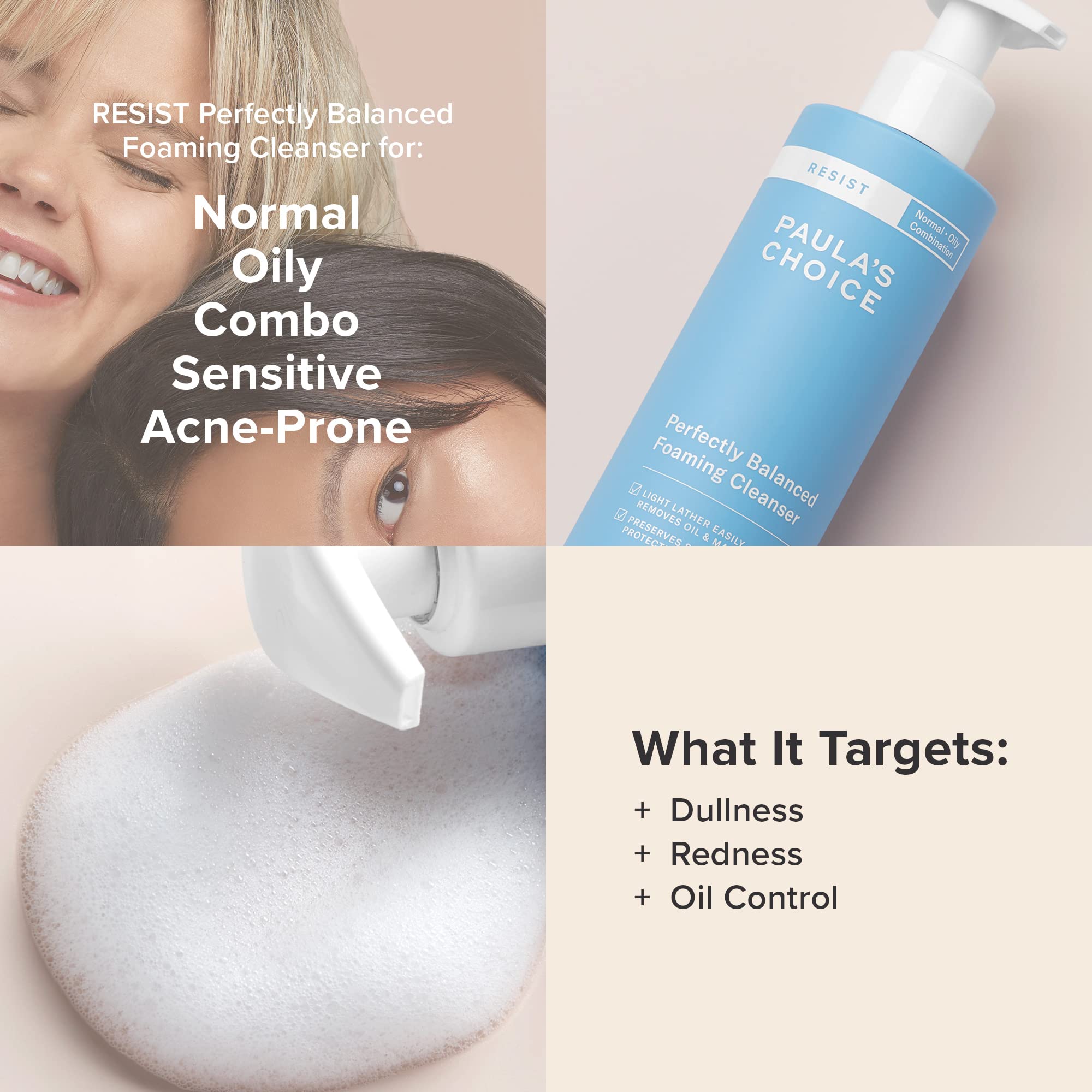 Paula'S Choice Resist Perfectly Balanced Foaming Cleanser, Hyaluronic Acid & Aloe, Anti-Aging Face Wash, Large Pores & Oily Skin