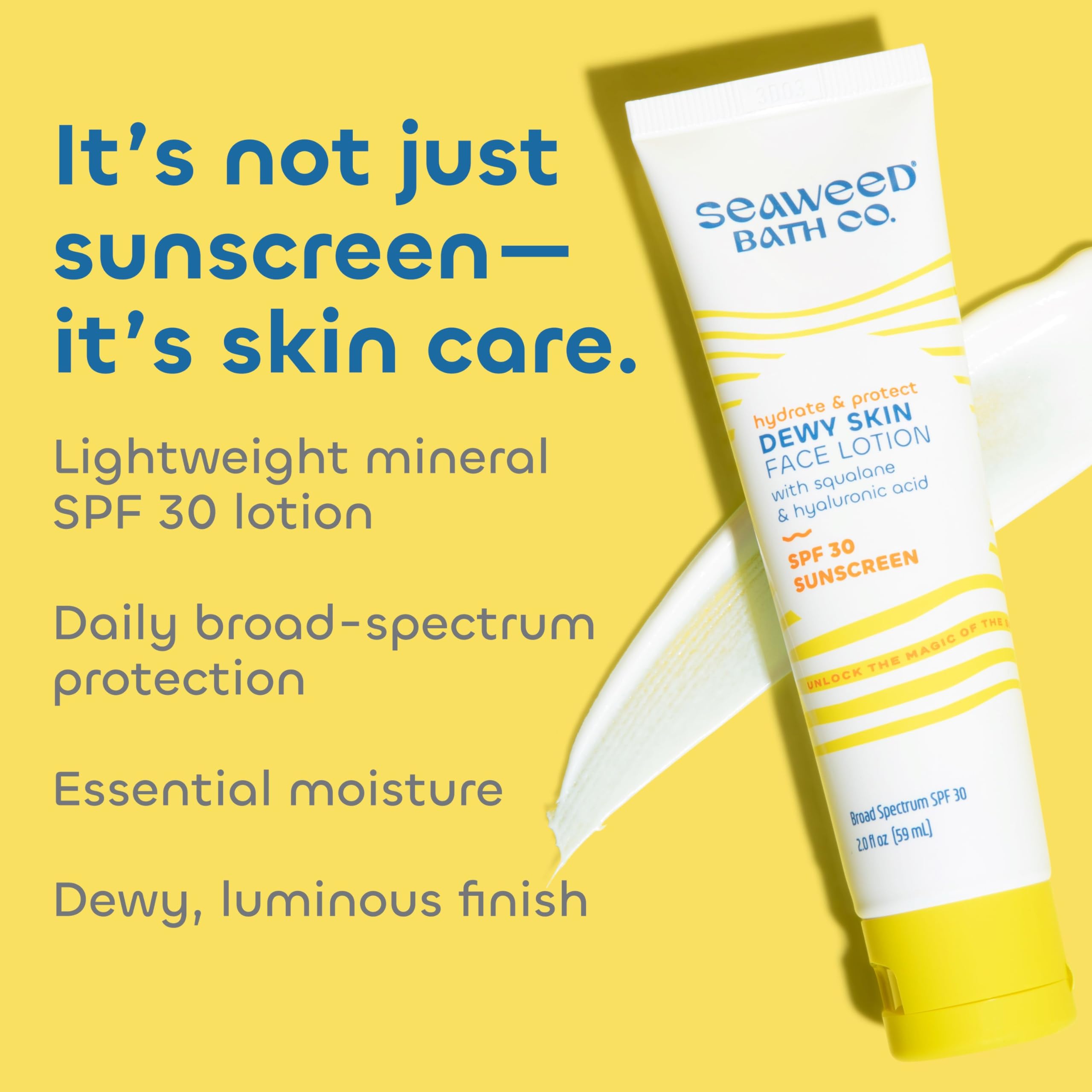 Seaweed Bath Co. Hydrate & Protect Dewy Skin Face Lotion SPF 30 Broad Spectrum Zinc Oxide Facial Sunscreen, 2 Ounce, Sustainably
