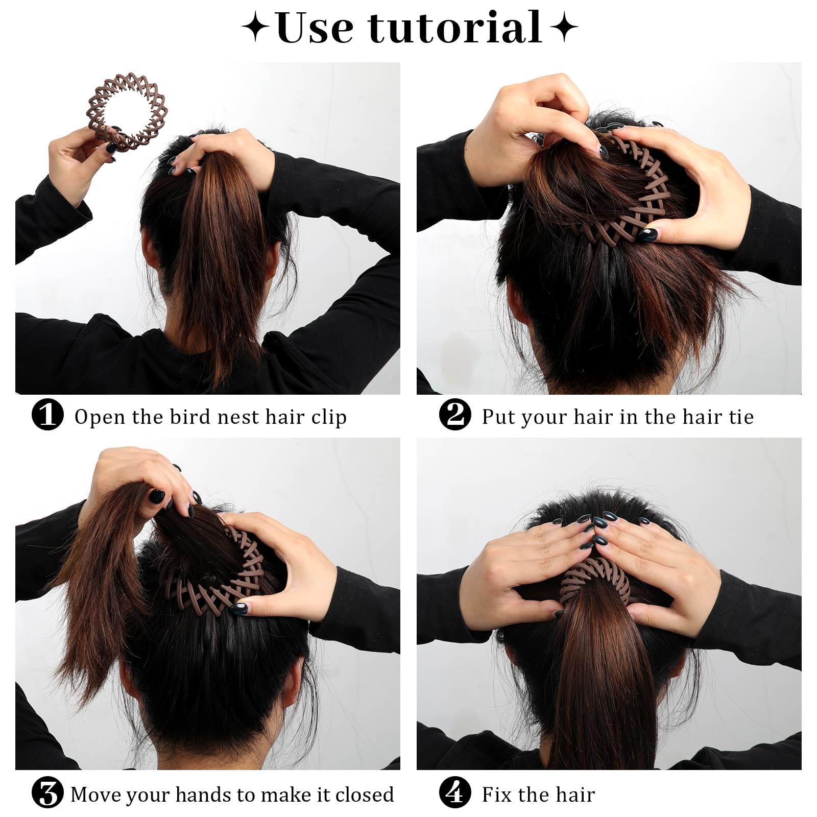 6Pcs Bird Nest Magic Hair Clips Hair Nest For Bun Strong Ponytail Holders For Women Girls (Dark, Small)