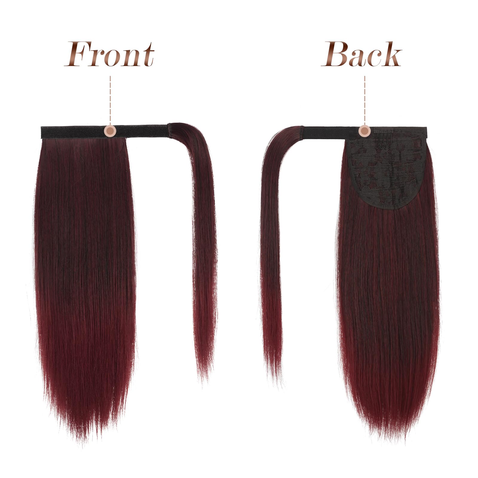 Feshfen Straight Ponytail Extension 16 Inch Natural Long Ponytails Wrap Around Clip In Pony Tail Hair Piece Synthetic Hairpieces
