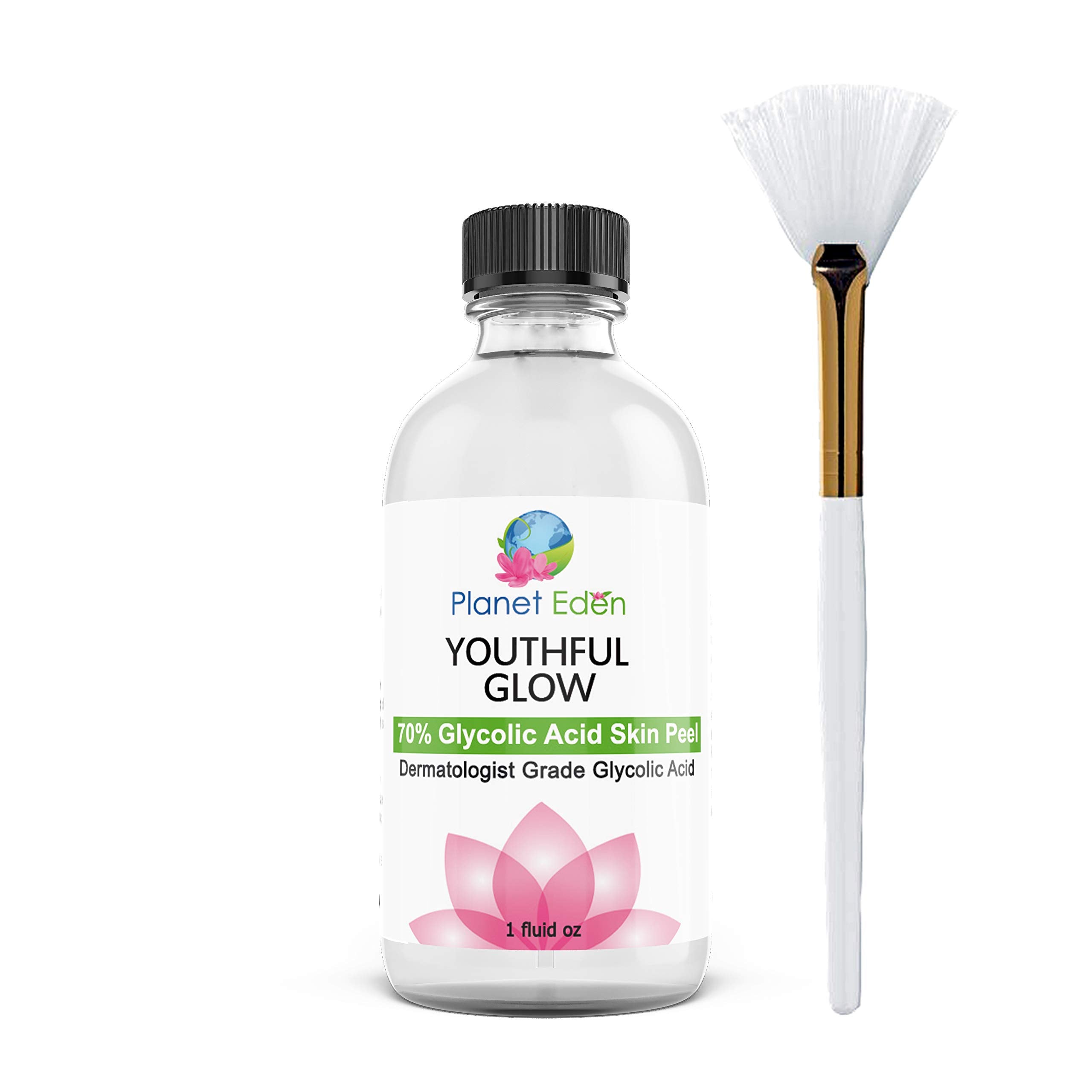 70% Glycolic Acid Skin Chemical Peel Kit with Fan Brush- Helps with Fine Lines, Wrinkles, Sun Damage, Dull Skin - Includes 1 Fan