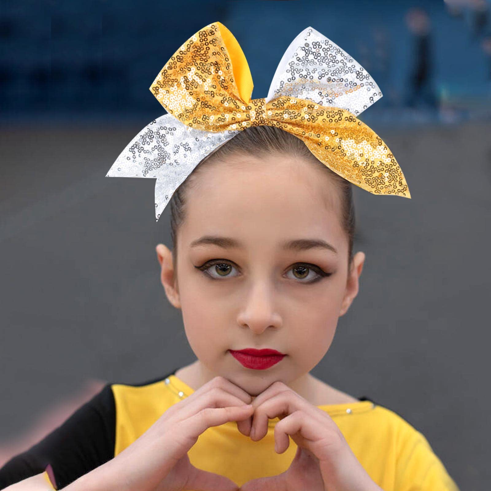Oaoleer 12 Count 7'' Cheer Bow, Handmade Sequin Glitter Ribbon Hair Tie For Cheerleading Team Sports, Girls Hair Accessories, Go
