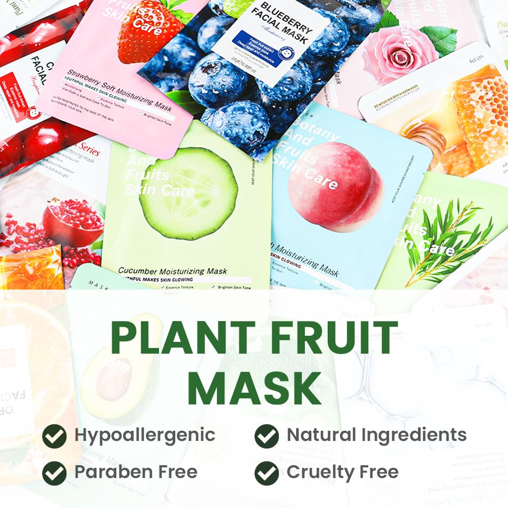 Amy'S Diary 6 Pcs Real Nature Tea Tree Hydrating Nature Face Masks Skincare, Hyaluronic Acid, Vitamin C And E, Chamomile, Korean