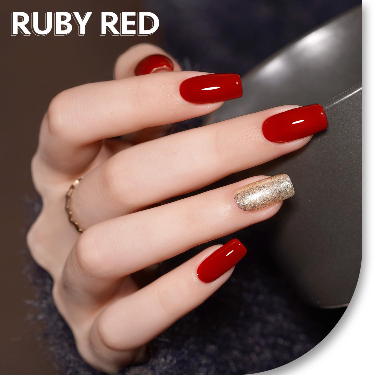 Gaoy 3 Pcs Gel Nail Polish Kit With Mini Uv Light, Include Ruby Red Gel Polish, Base Coat And Top Coat, Gel Manicure Kit For Nai
