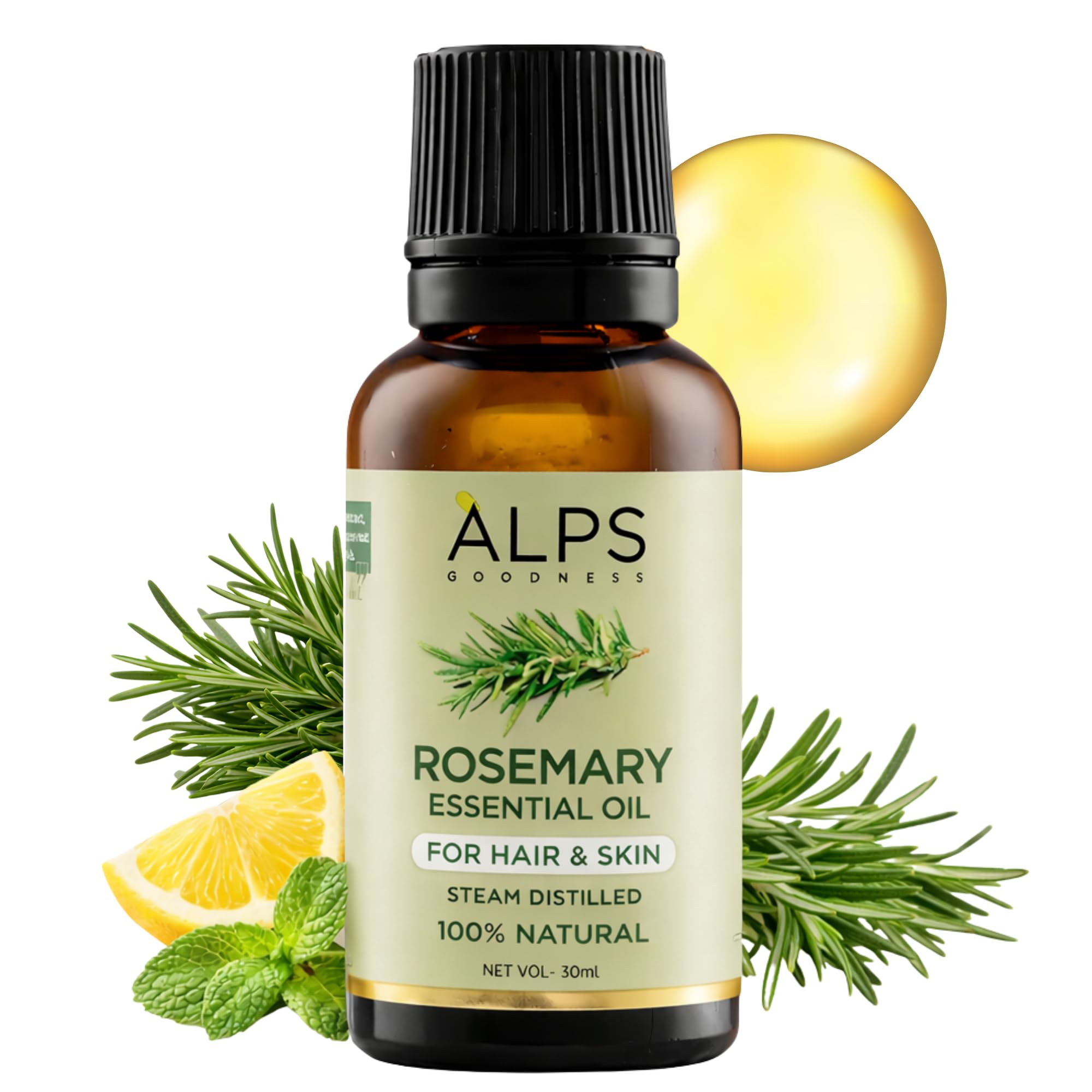 Alps Goodness Rosemary Essential Oil, 100% Pure, Steam Distilled, 30 mL