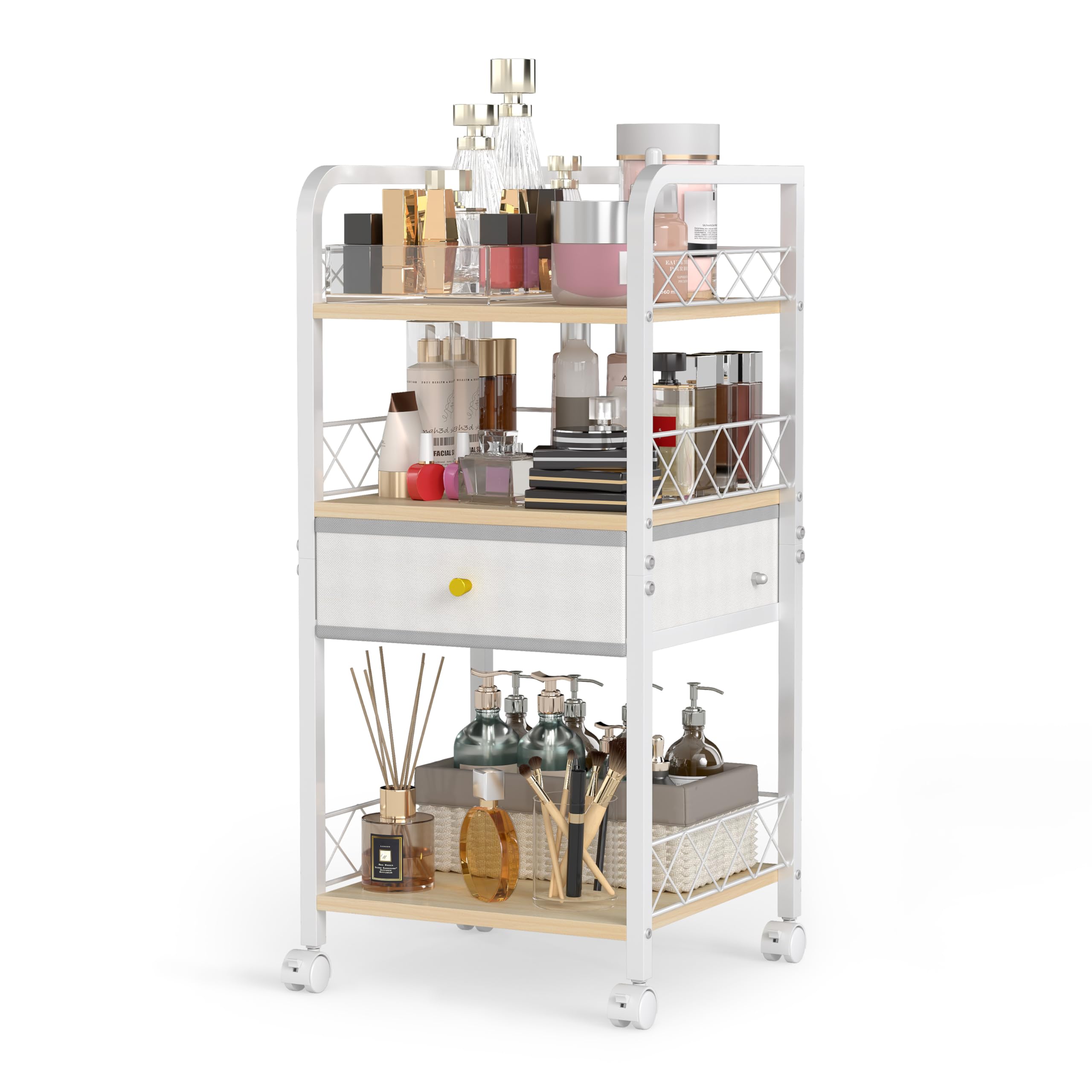 Floor Makeup Organizer Cart with Drawer,Rolling Bathroom Organizers and Storage,Versatile Skincare Perfume Storage Vanity Organi