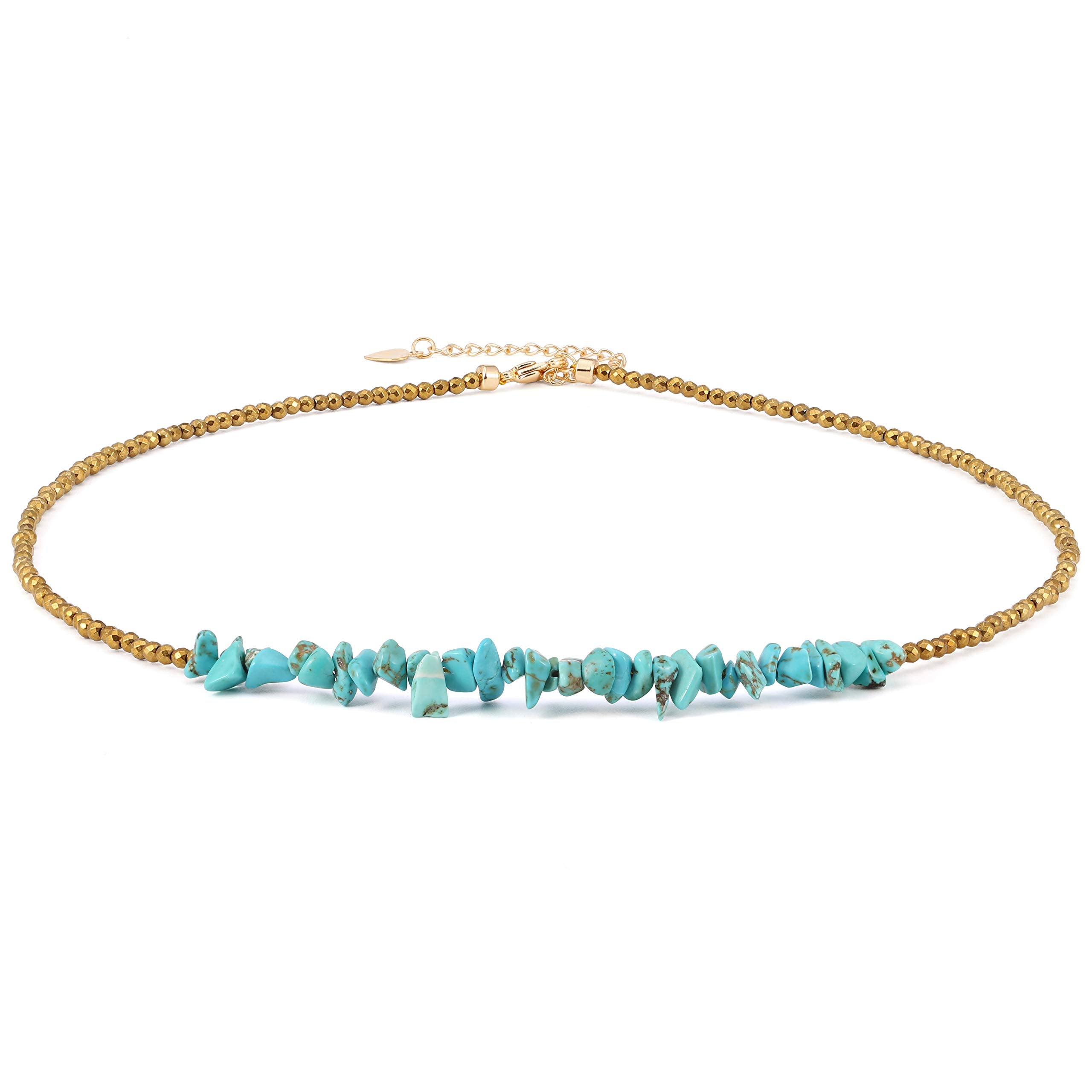 Aobei Pearl Turquoise Bar Necklace Choker Gold Hematite Beaded Tiny Dainty Minimalist Jewelry for Women 15