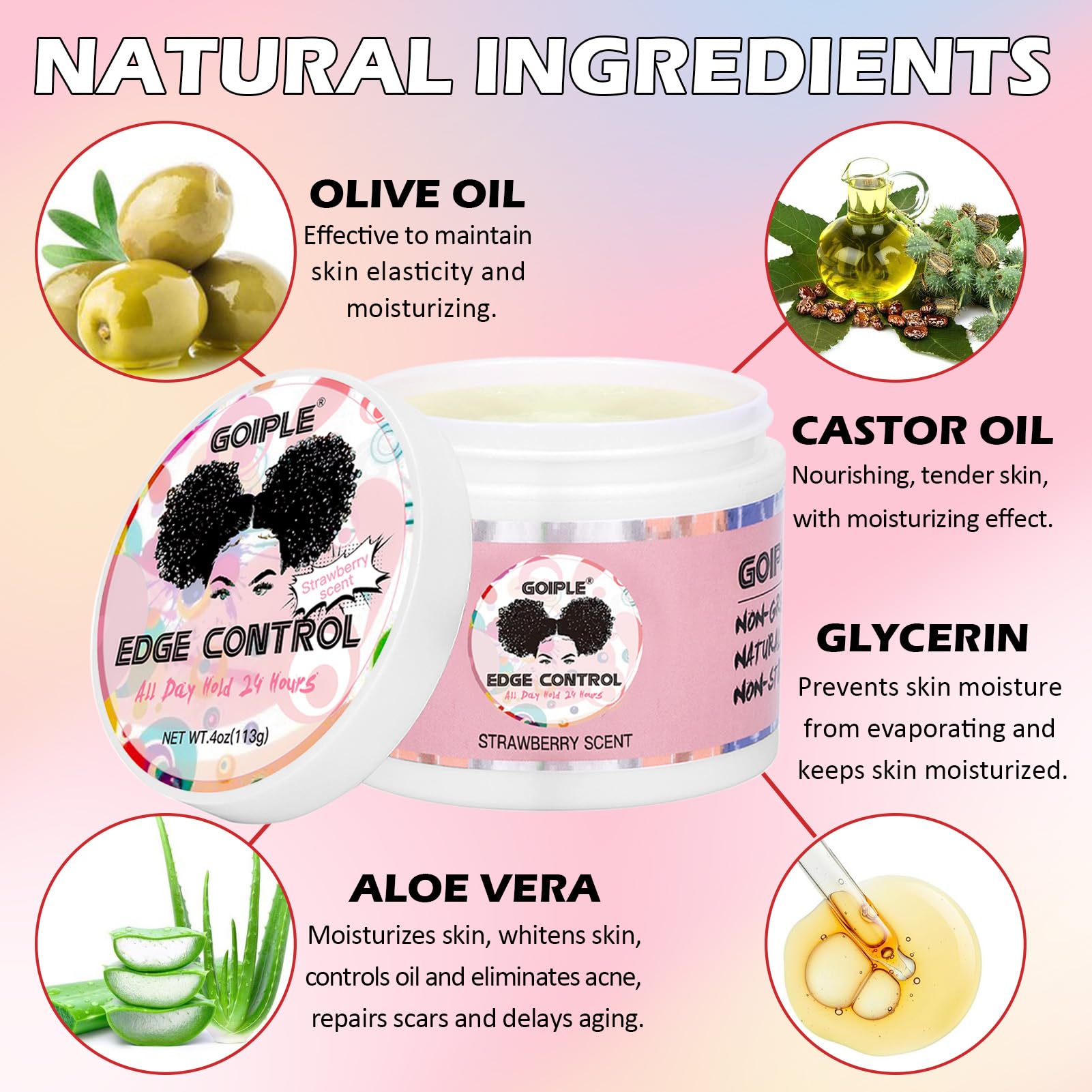 Edge Control Wax For Women Strong Hold Non-Greasy Edge Control Smoother Edge Tamer, Edge Wax Styling Tamer Edge Control For Blac