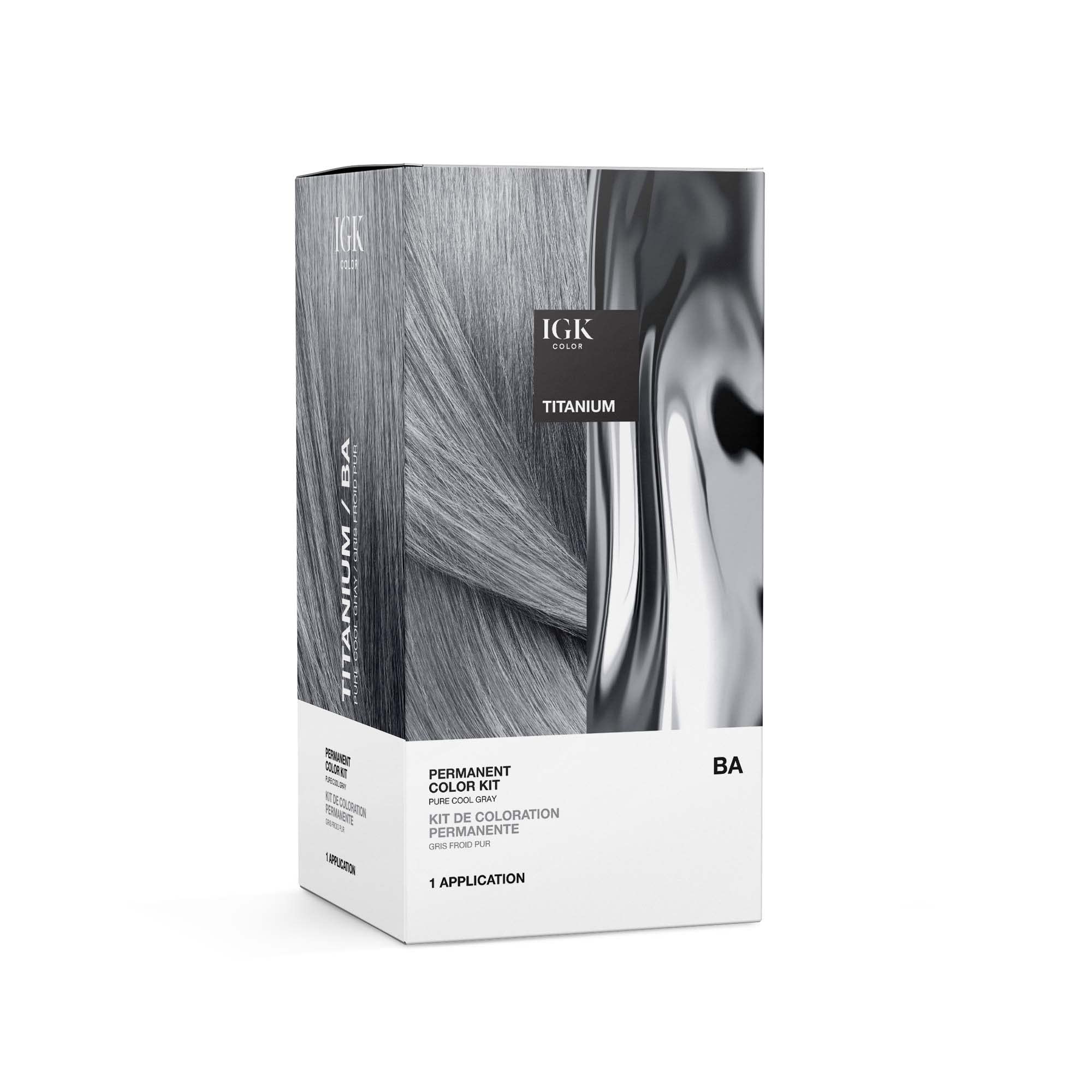 IGK Permanent Color Kit TITANIUM - Pure Cool Gray BA | Easy Application + Strengthen + Shine | Vegan + Cruelty Free + Ammonia Fr