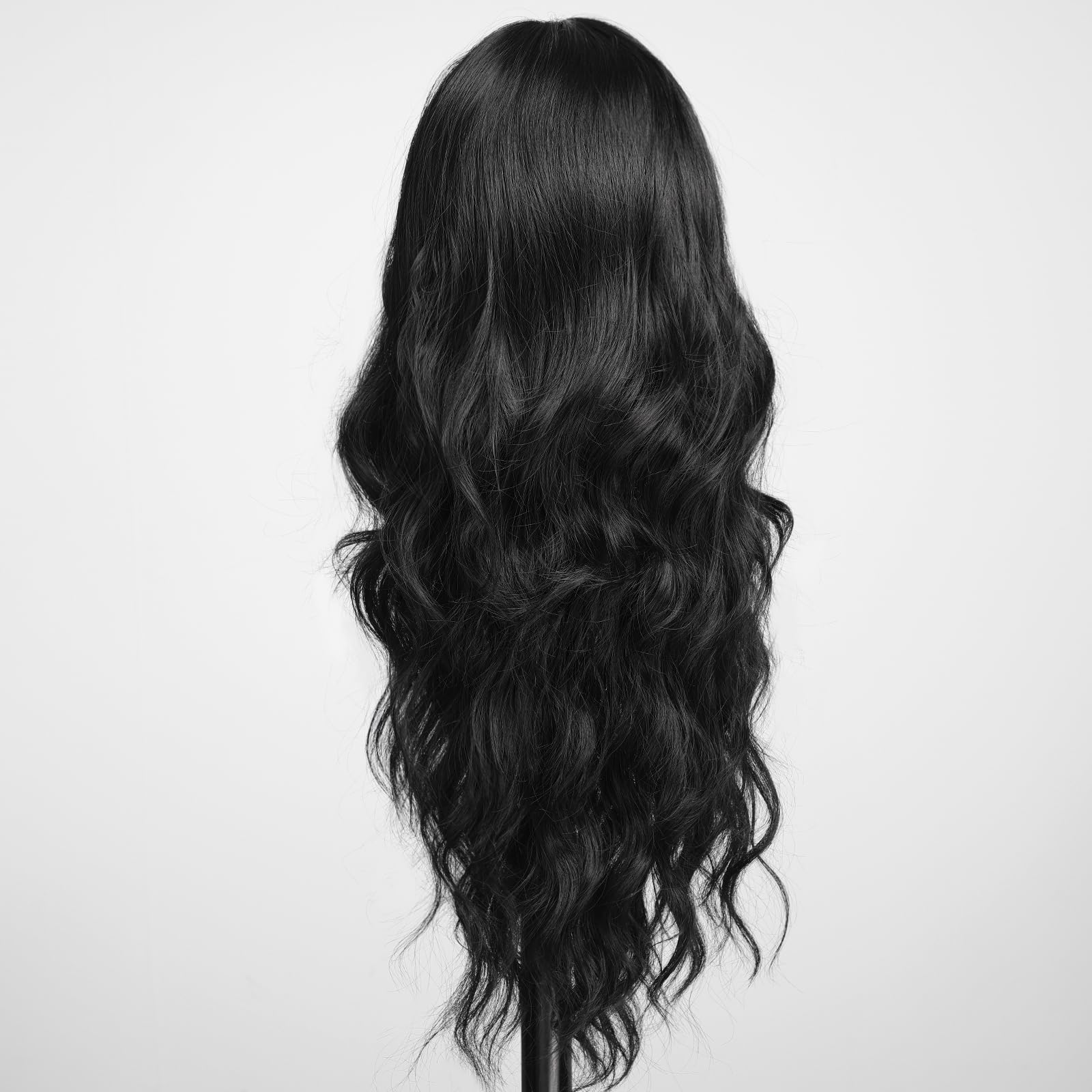 Haircube Black Wig Long Curly Wig With Bangs Natural Appearance Heat-Resistant Synthetic Wig Suitable For Fashionable Women