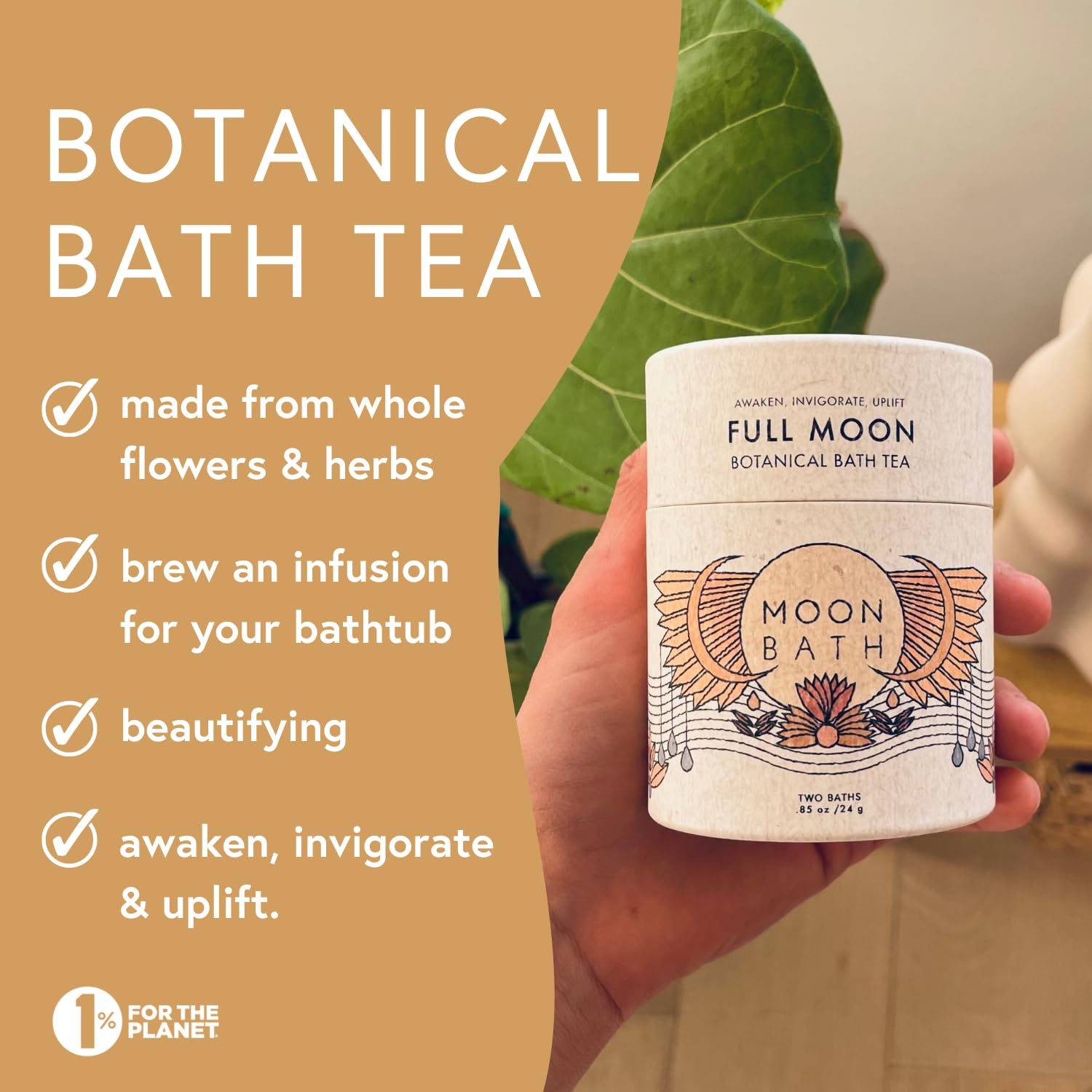 Moon Bath Botanical Bath Tea | Full Moon Herbal Ayurvedic Bath Soak For Energy & Sensuality W/Rose, Calendula & Ginger For 2 Bat