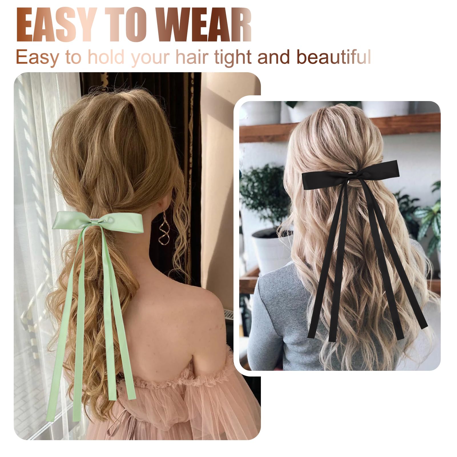 Vodolo Hair Bows For Women,10 Pcs Large Bow Hair Clips Tassel Ribbon Bowknot With Long Tail,Ribbon Hair Bows Barrettes For Thick