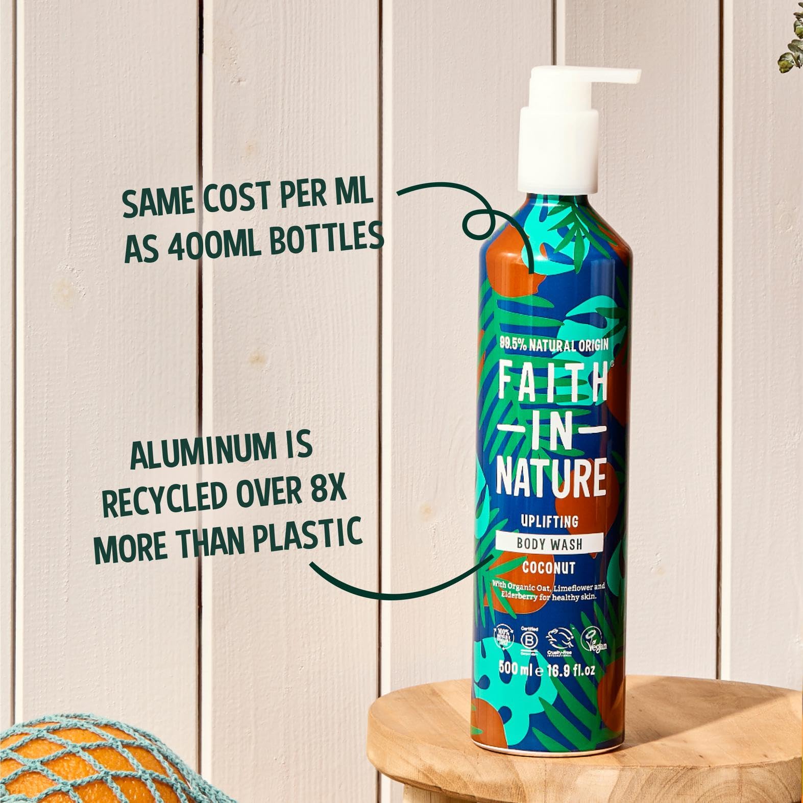 FAITH IN NATURE Natural Aluminium Bottle Body Wash - Vegan & Cruelty Free, No SLS or Parabens - 16.9 fl oz, Coconut