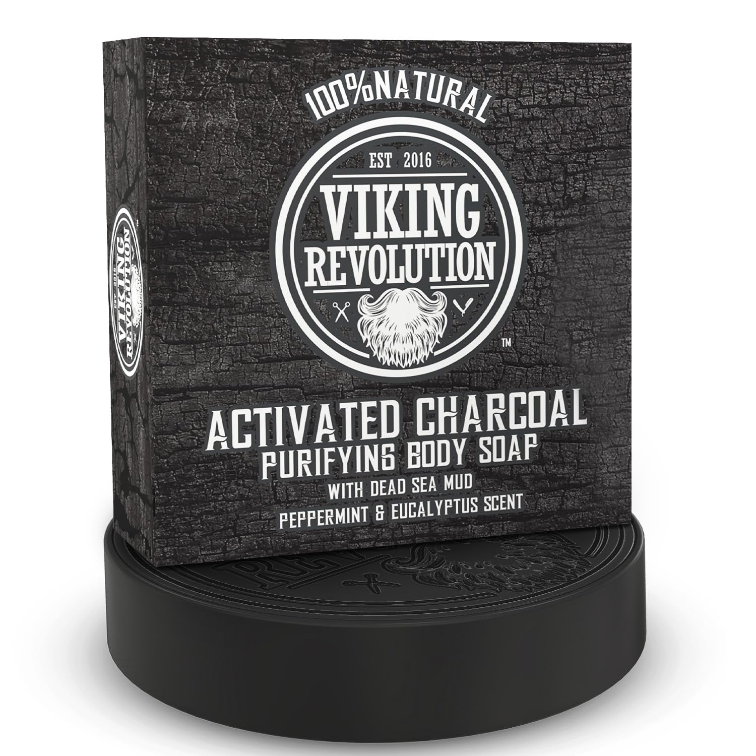 Viking Revolution Skin Cleaning Agent Activated Charcoal Soap for Men w/Dead Sea Mud, Body and Face, Cleanser,Cleansing Blackhea