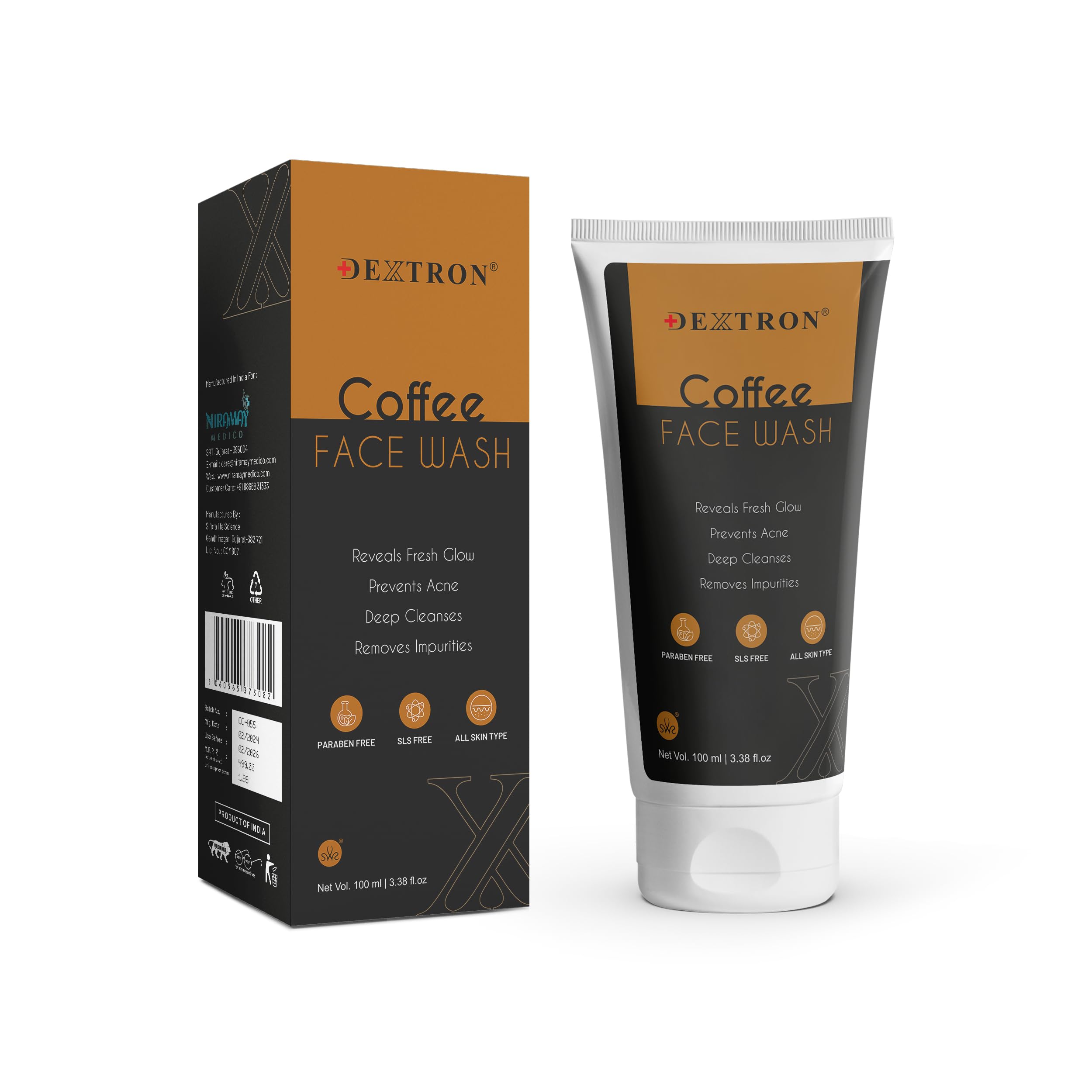 Dextron Coffee Cleansing Face Wash | Fresh & Smooth Skin Feel | Daily Use Cleanser | 100Ml