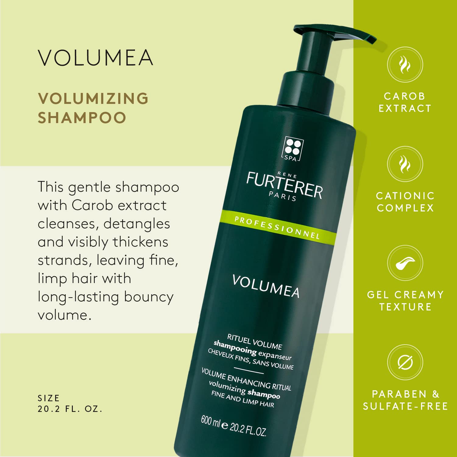 Rene Furterer Volumea Volumizing Shampoo, Fine Limp Hair, Thickening, Volume Enhancing, Pump, 20.2 Oz.
