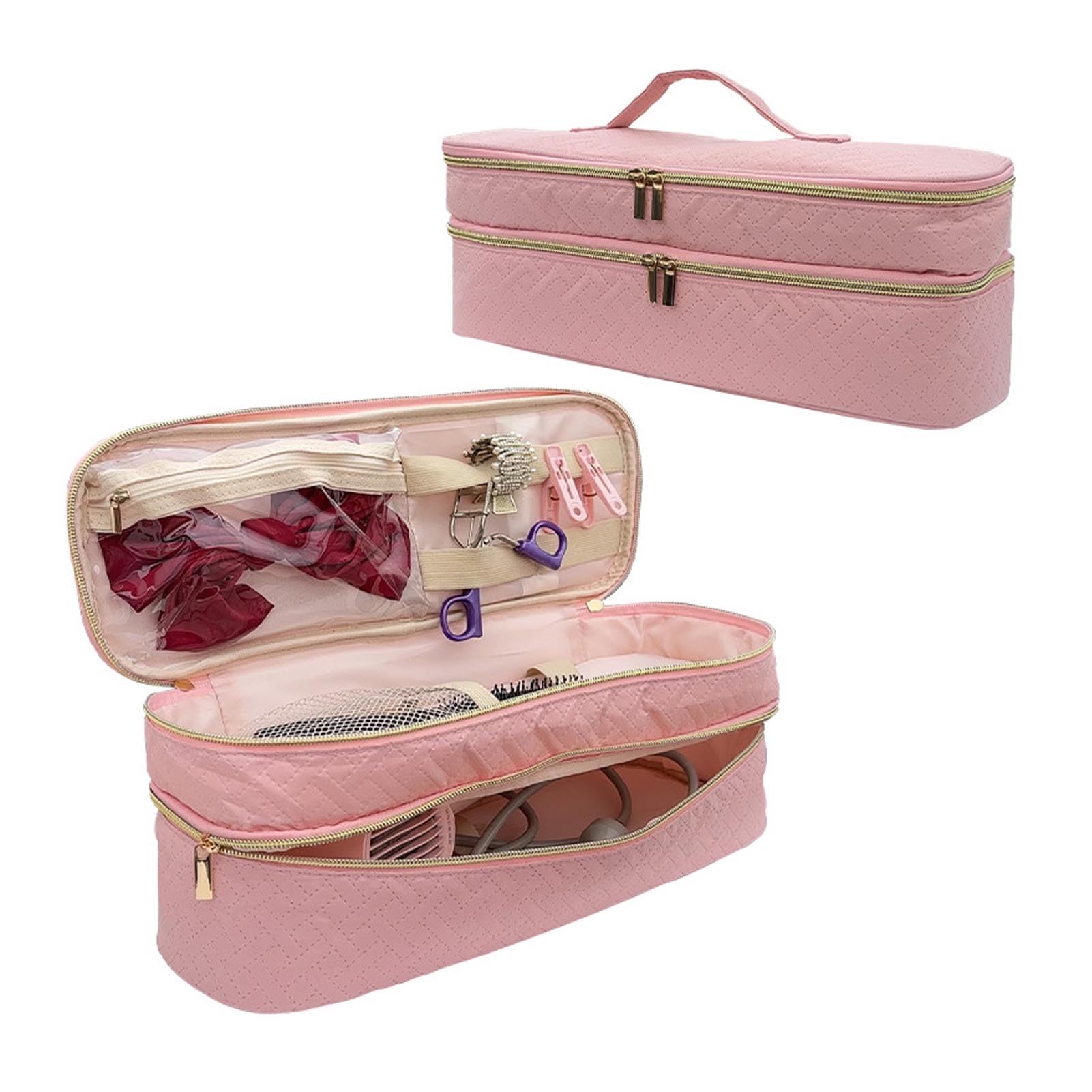 YUYTE Travel Carrying Case for Hair Dryer, Double Layer Storage Bag for Hair Dryer & Attachments, Water proof PU Leather Organiz