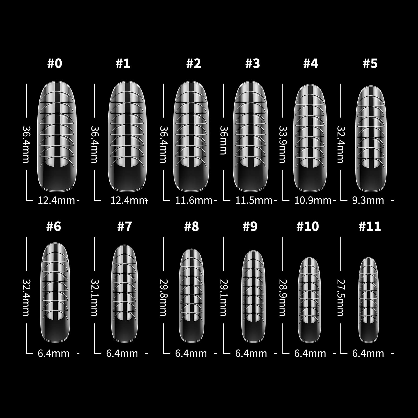 Nail Dual Forms For Polygel, 120Pcs Coffin Shape Nail Forms For Builder Gel Reusable, 12 Sizes Extension Acrylic Nail Molds Sets