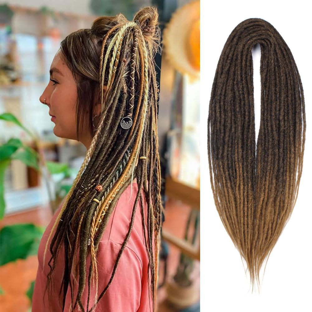 Kraler 24 Inch Double Ended Dreadlock Extensions, 20 Strands Ombre Synthetic DE Dreads Extensions, Thin 0.6cm Width Reggae Hippi