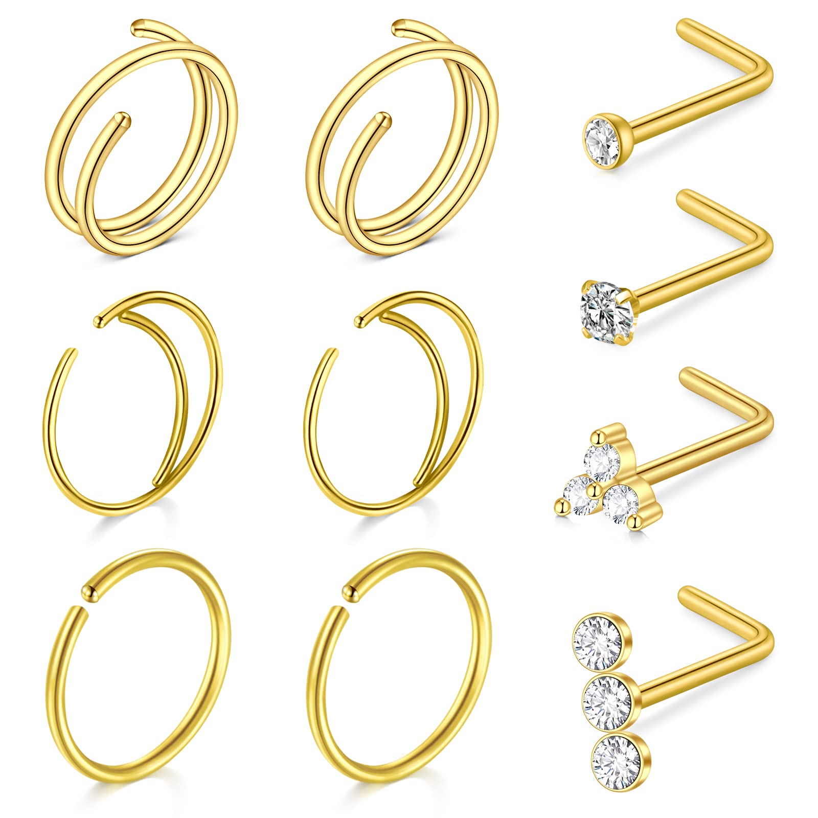 QWALIT Double Hoop Nose Rings for Women - Gold Double Nose Ring for Single Piercing