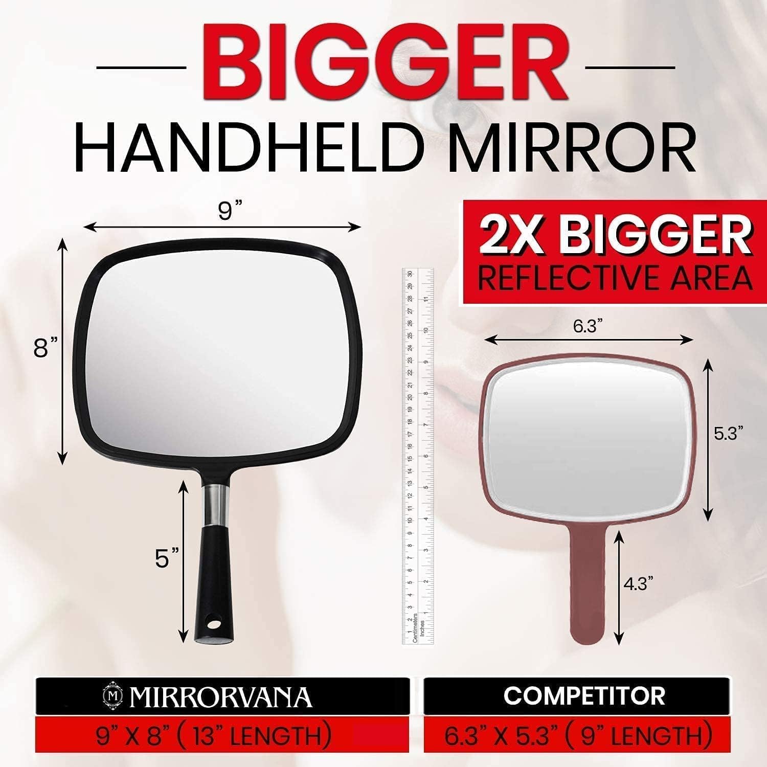 Mirrorvana Large Hand Mirror with Comfy Handle for Men and Women - Portable Handheld Barber Mirror for Back of Head Hair Cutting