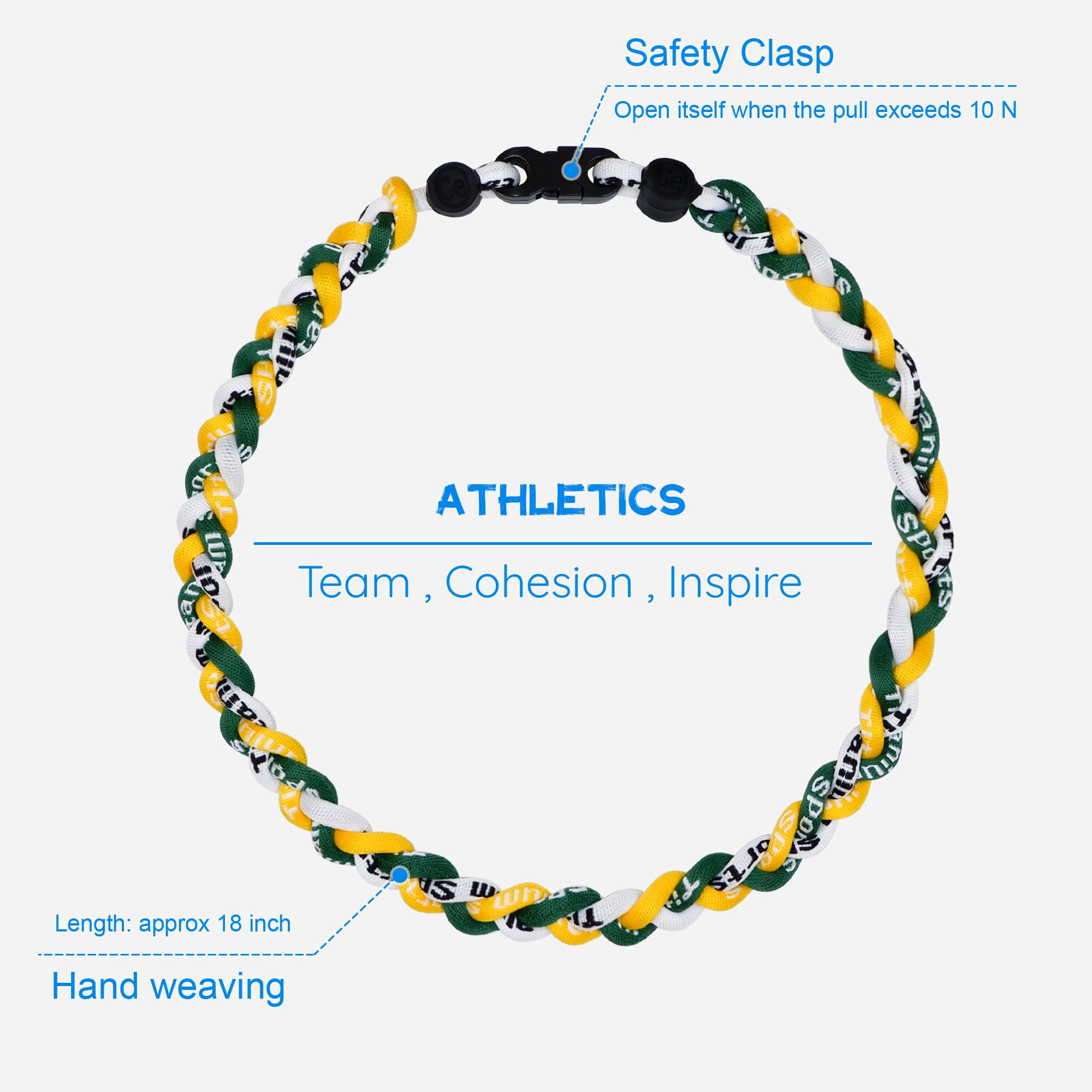 SUPBOMM Baseball Rope Necklaces, League Team Colors Braided Necklace, Baseball Team Gifts, Athletics