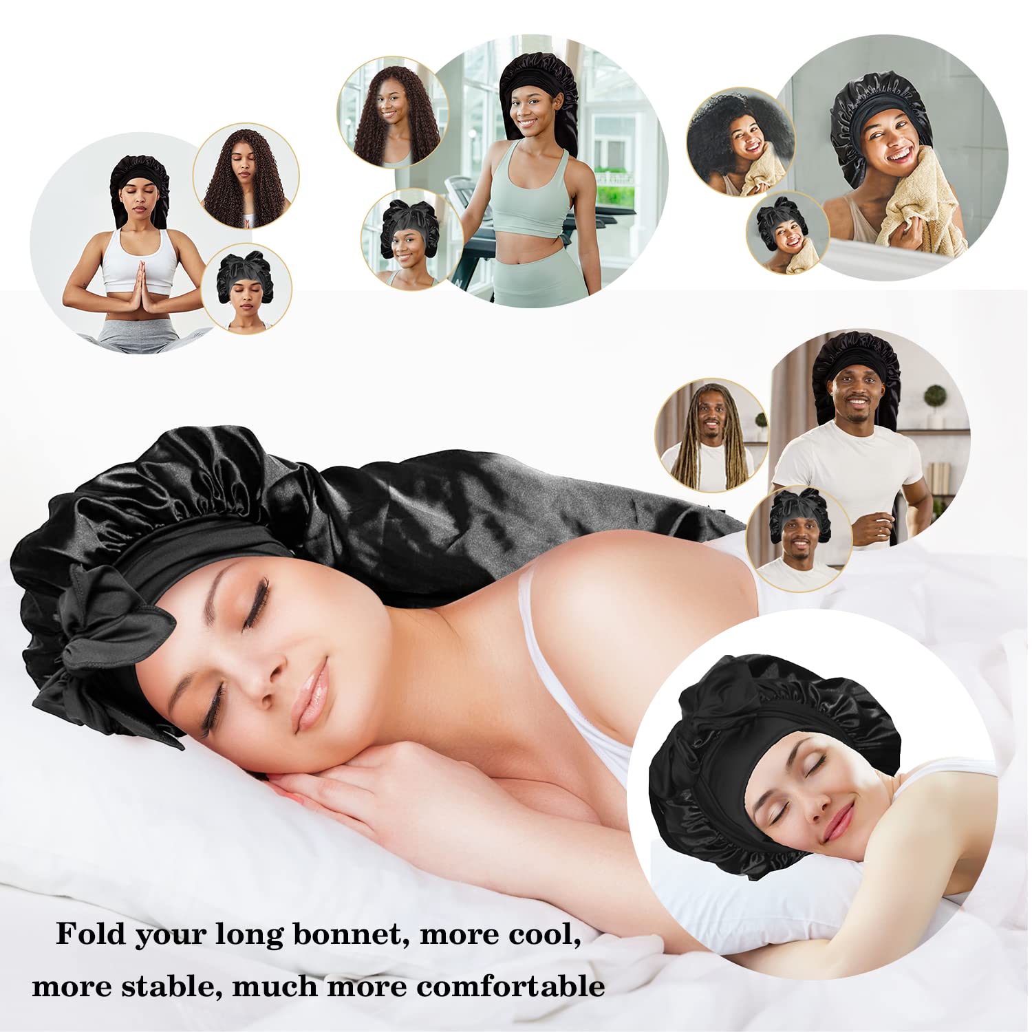 BONNET QUEEN Silk Bonnet for Sleeping Satin Bonnet Braid Bonnet Africa Sleeping Bonnet for Braids Hair Bonnet with Tie Band for