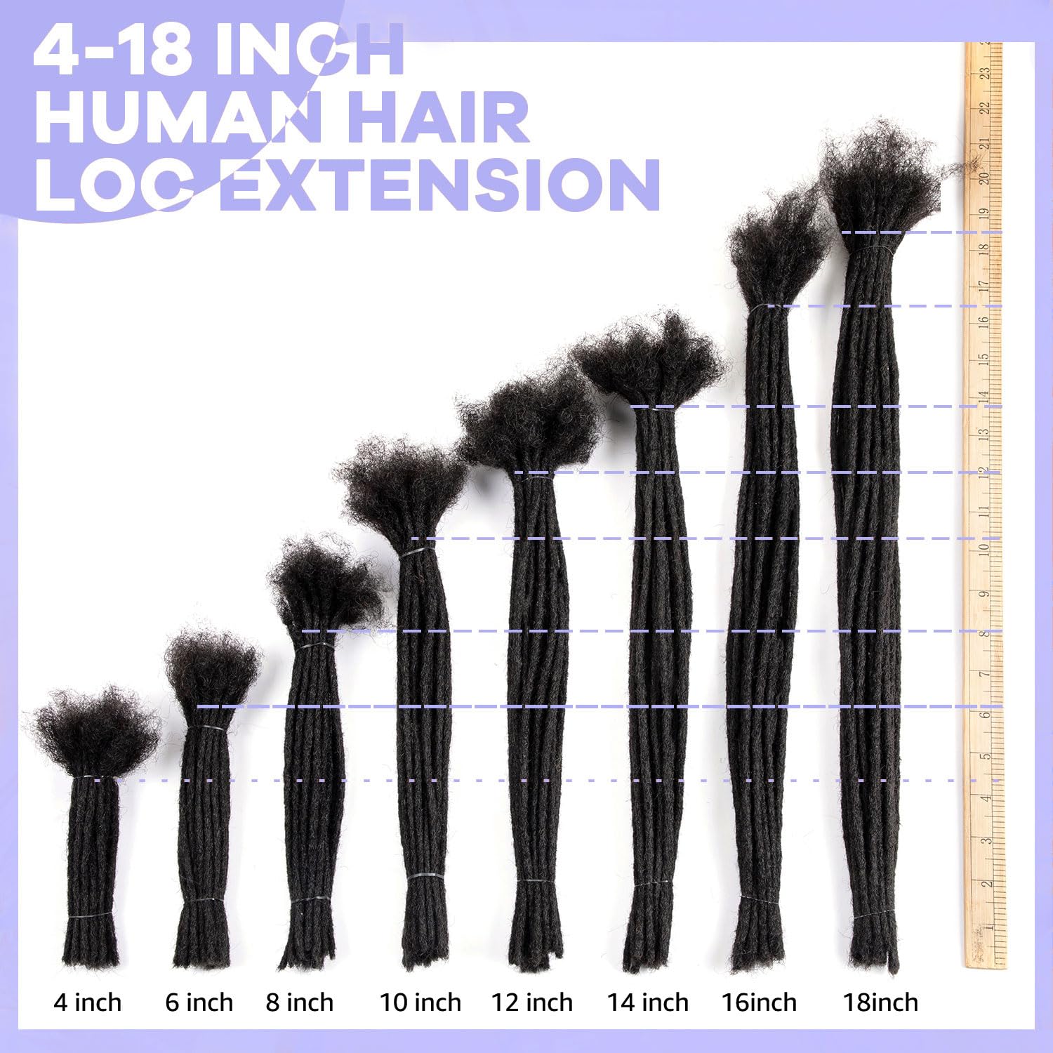 Teresa 6 Inch 0.8Cm Width Loc Extension Human Hair Natural Black 30 Strands Full Hand-Made Permanent Locs Extensions Can Be Dyed