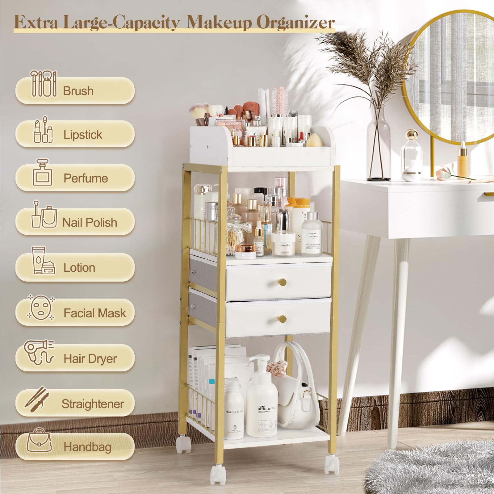 Makeup Organizer, Floor Skincare Organizers Make Up Organizers And Storage With Drawers, Vanity Organizer Cosmetics Display Case
