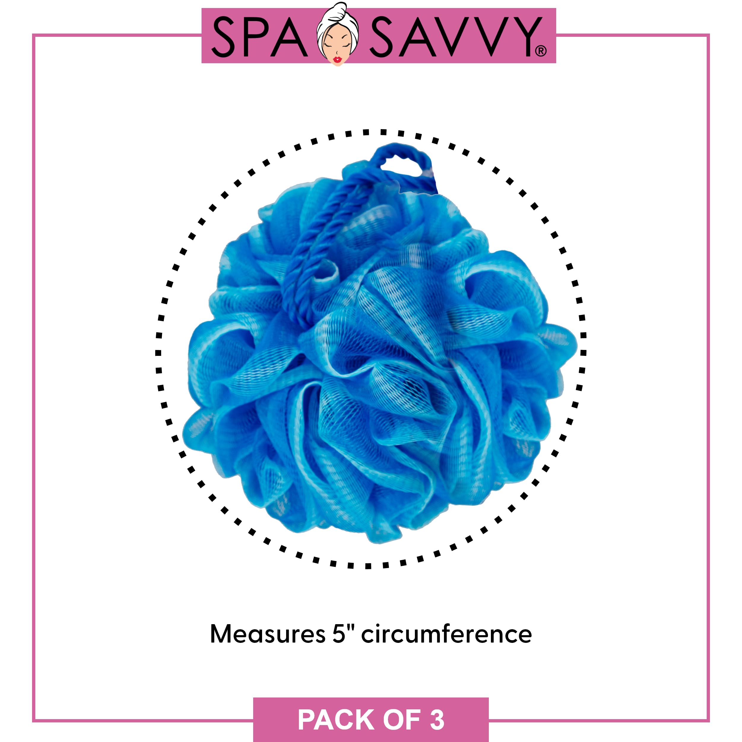 Spa Savvy Bath Loofah Set, Pack Of 3 Shower Body Sponges With Suction Cups For Men And Women, Exfoliating Pouf Bath Accessories,