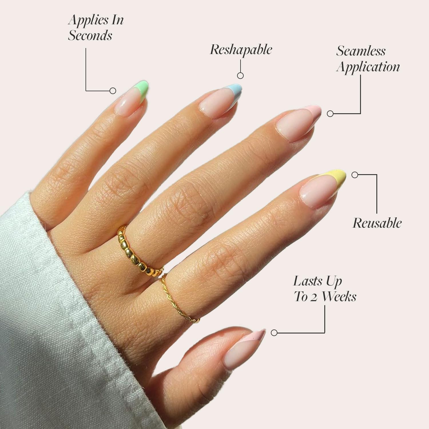 Glamnetic Press On Nails - Confetti | Semi-Transparent, Short Almond Nails, Reusable | 15 Sizes - 30 Nail Kit With Glue