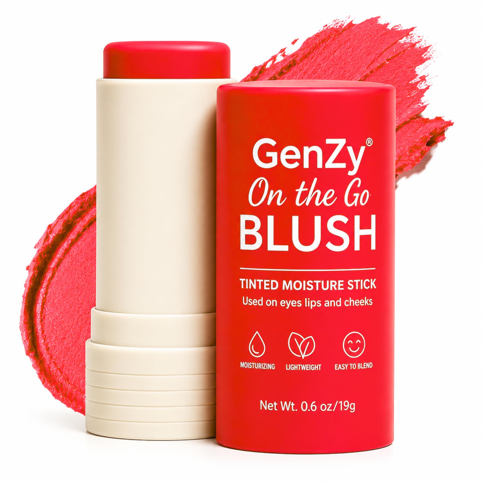 Genzy Blush Stick For Cheeks, Lips & Eyes | Hot Red Cream Blush | Waterproof Long Lasting Lip & Cheek Tint | Blendable Face Make