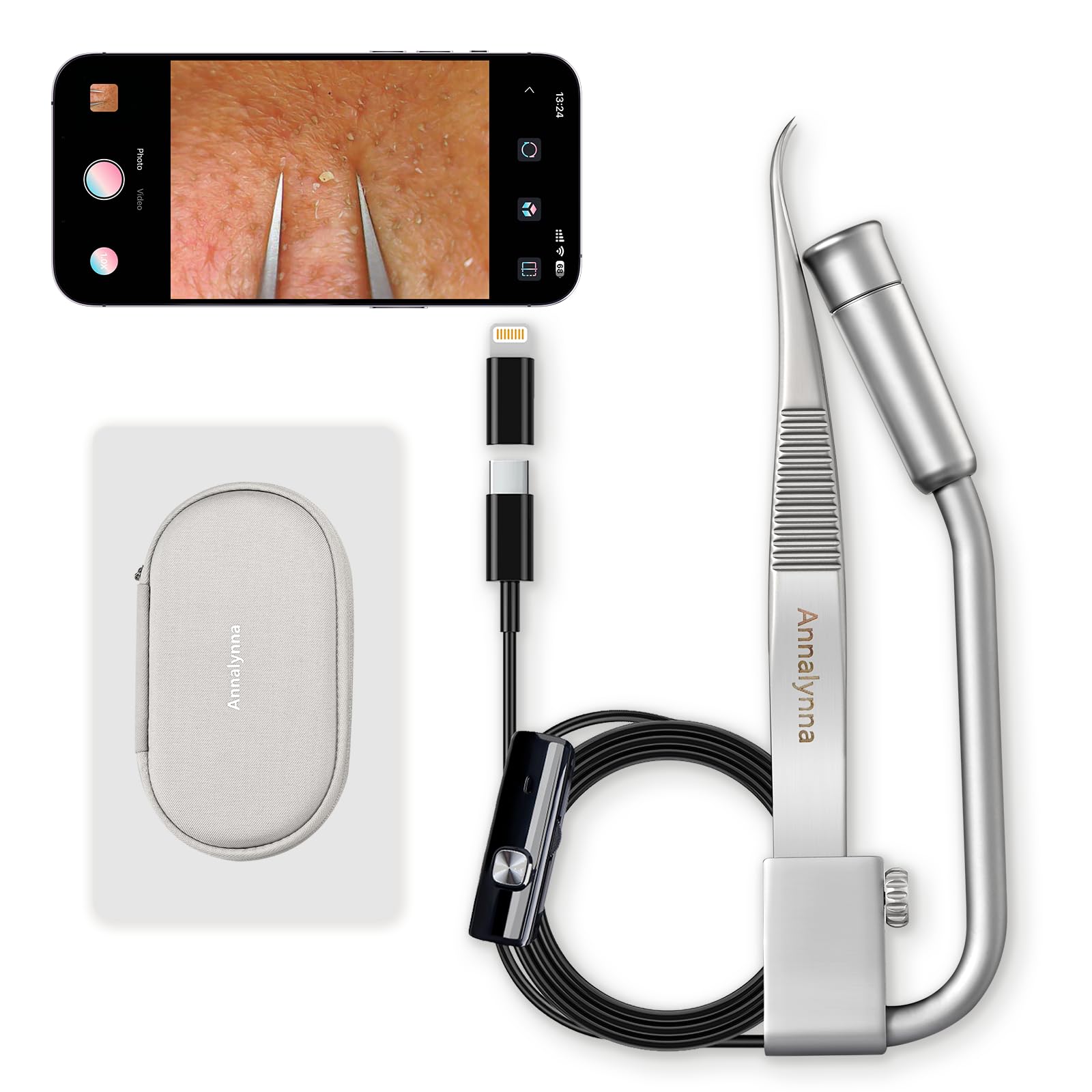 Luma 1 Visual Black Head Remover Tweezers with Camera - Pimple Popper Tweezers with Camera 20x Magnification, 1080P, 8 LED Light