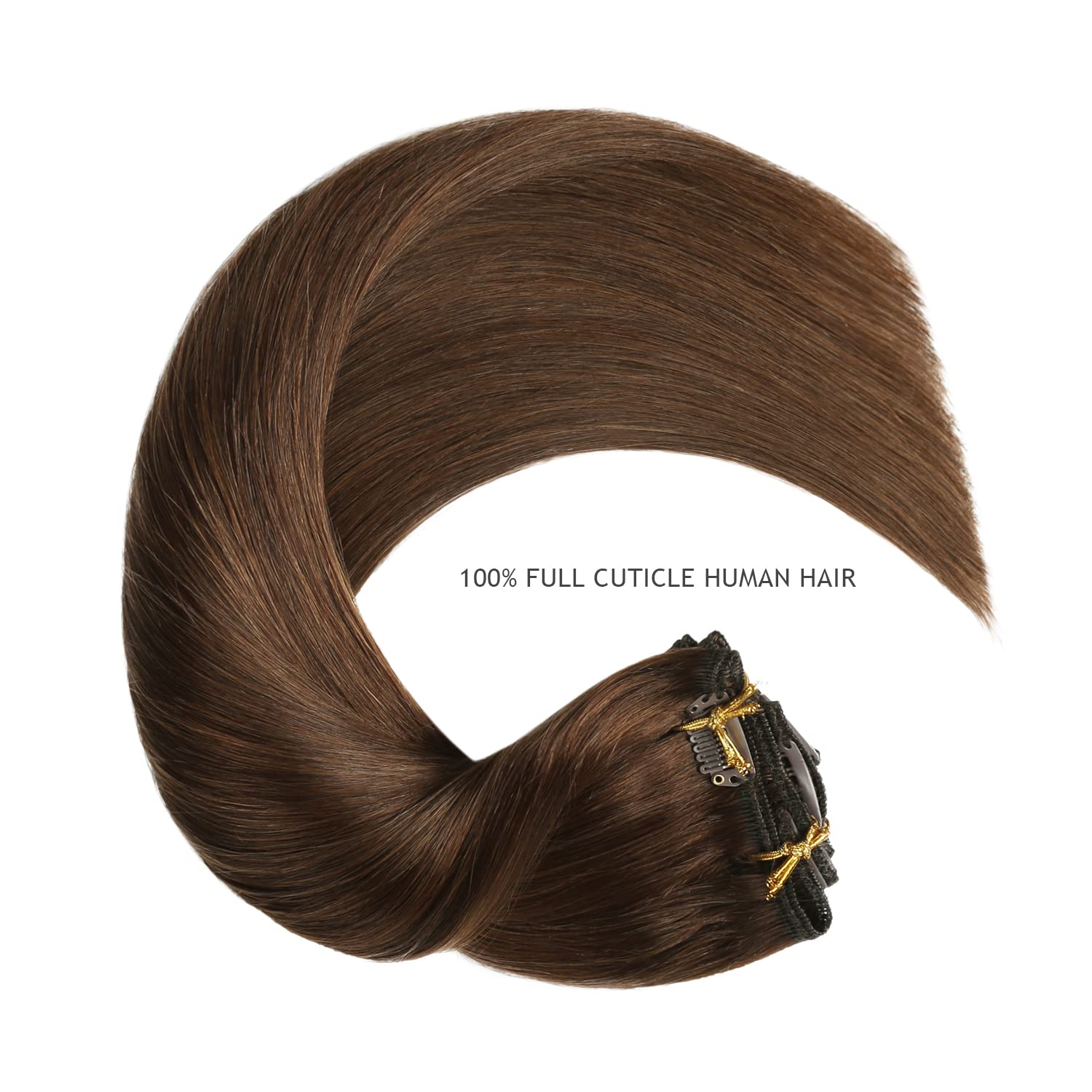 YILITE Hair Extensions Clip in Human Hair 100% Remy Real Hair 110g 8Pcs Chocolate Brown Straight Silky Hair Double Weft Clip ins
