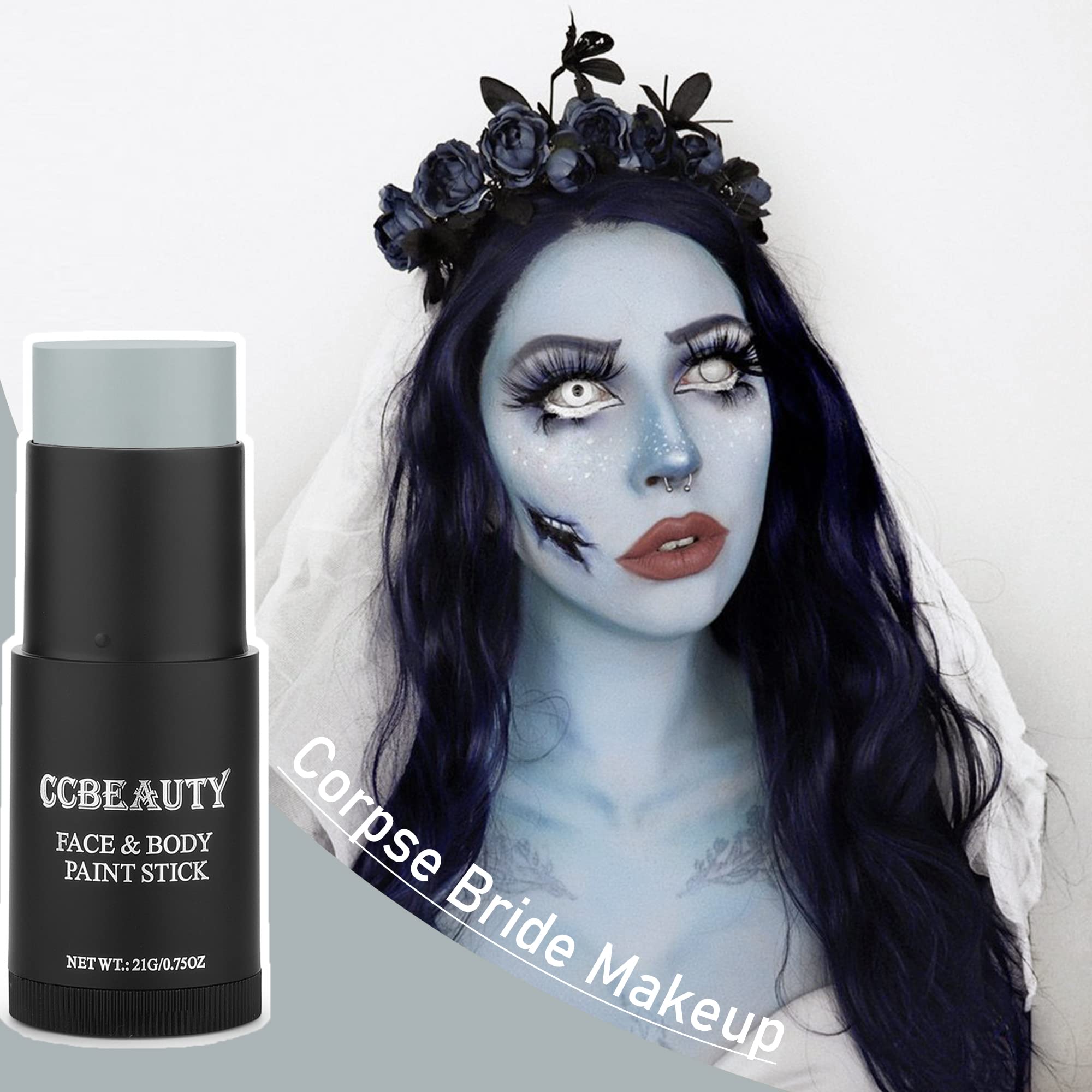 Ccbeauty Light Grey Face Body Paint Stick, Grease Gray Face Paints, Cream Grayscale Foundation Makeup, Waterproof Hypoallergenic