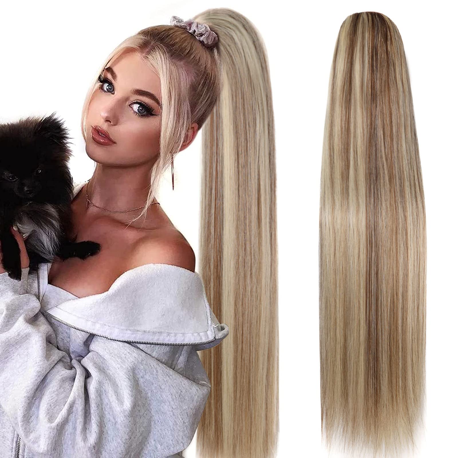 Fashion Icon Long Blonde Ponytail Extensions Drawstring Straight Clip in Hair Extension Ponytail For Women 30Inch Synthetic Hair