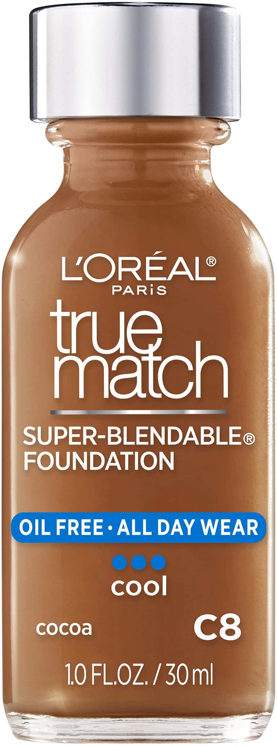 L'Oreal Paris Makeup True Match Super-Blendable Liquid Foundation, Cocoa C8, 1 Fl Oz,1 Count