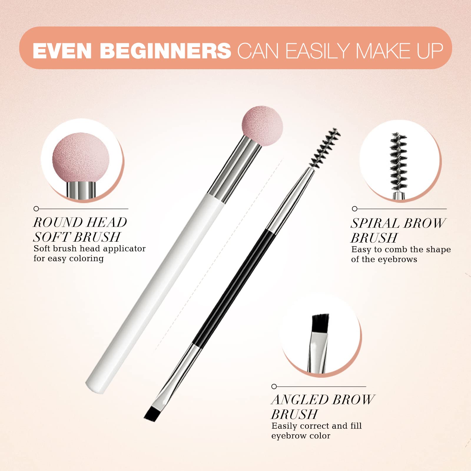 Eyebrow Stamp Stencil Kit - For Waterproof Eyebrows Makeup, Brow Stamp Trio Kit With Sponge Applicator, Dual-Ended Brow Brush, 1