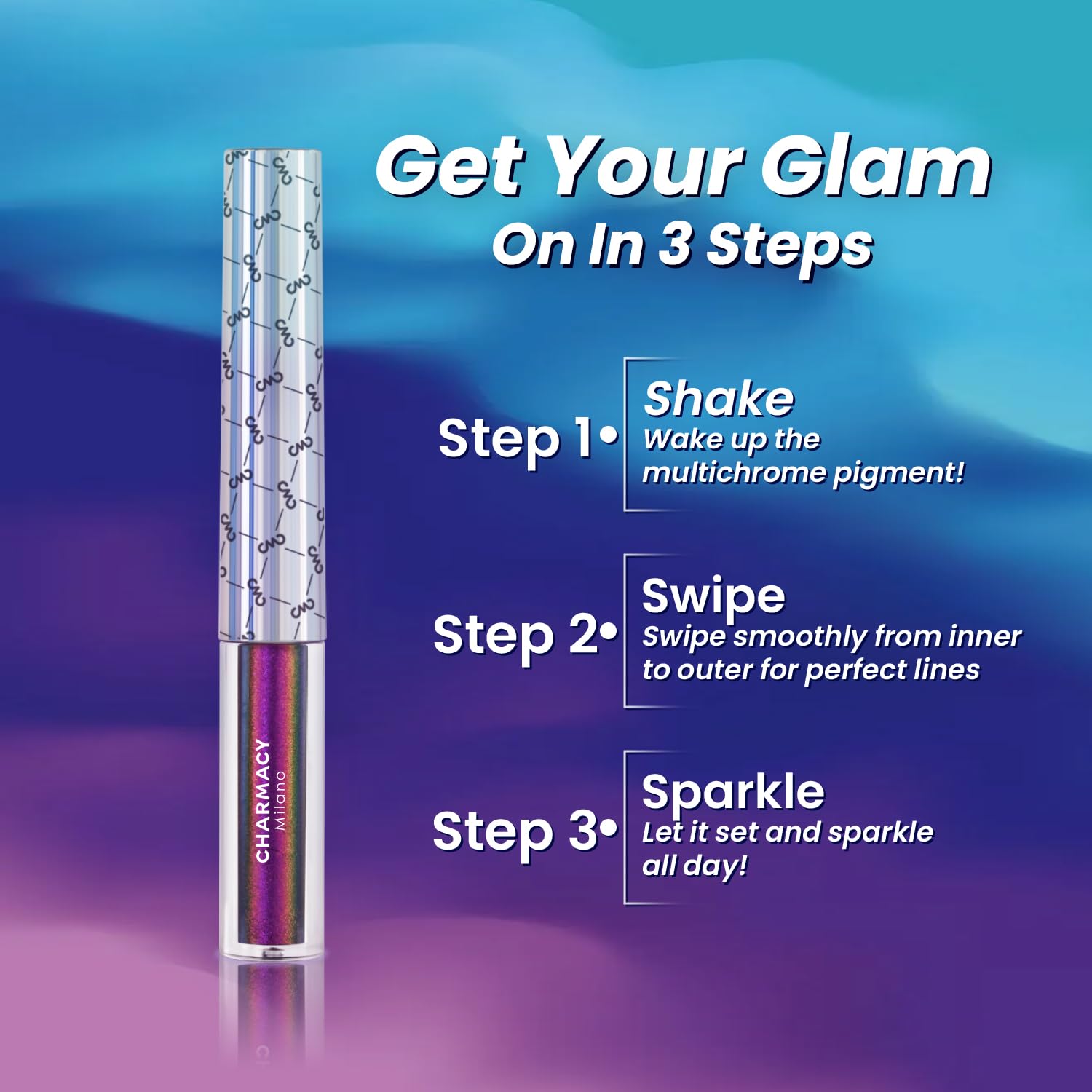 Charmacy Chameleon Glitter Liquid Eyeliner, Metallic Shade Color Shift Eye Liner, Highly Pigmented, 24H Long-Lasting, Waterproof