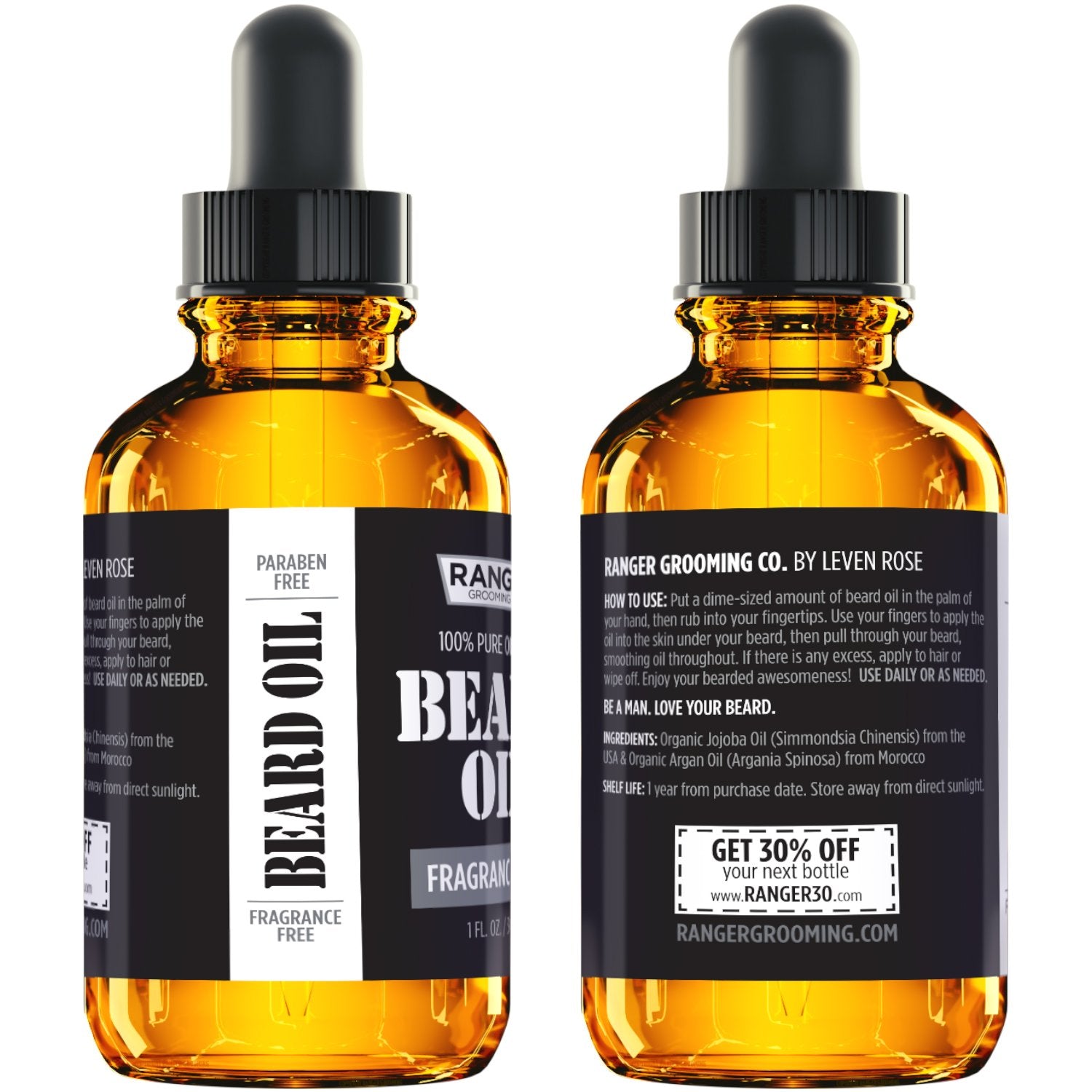 Leven Rose Beard Oil For Men And Beard Softener 100% Pure Natural For Bearded Men, Mustaches, And Moisturized Skin 1 Oz By Range