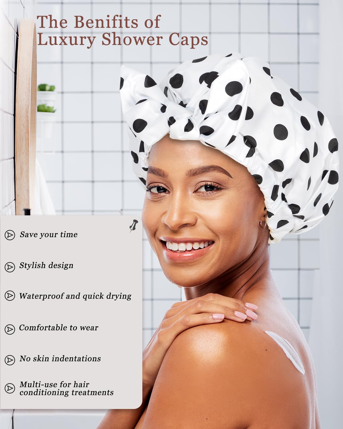 Luvruitaky Shower Cap 2Pcs Shower Caps For Women Reusable Waterproof Hair Cap For Shower With Adjustable Bowknot Luxury Bath Cap