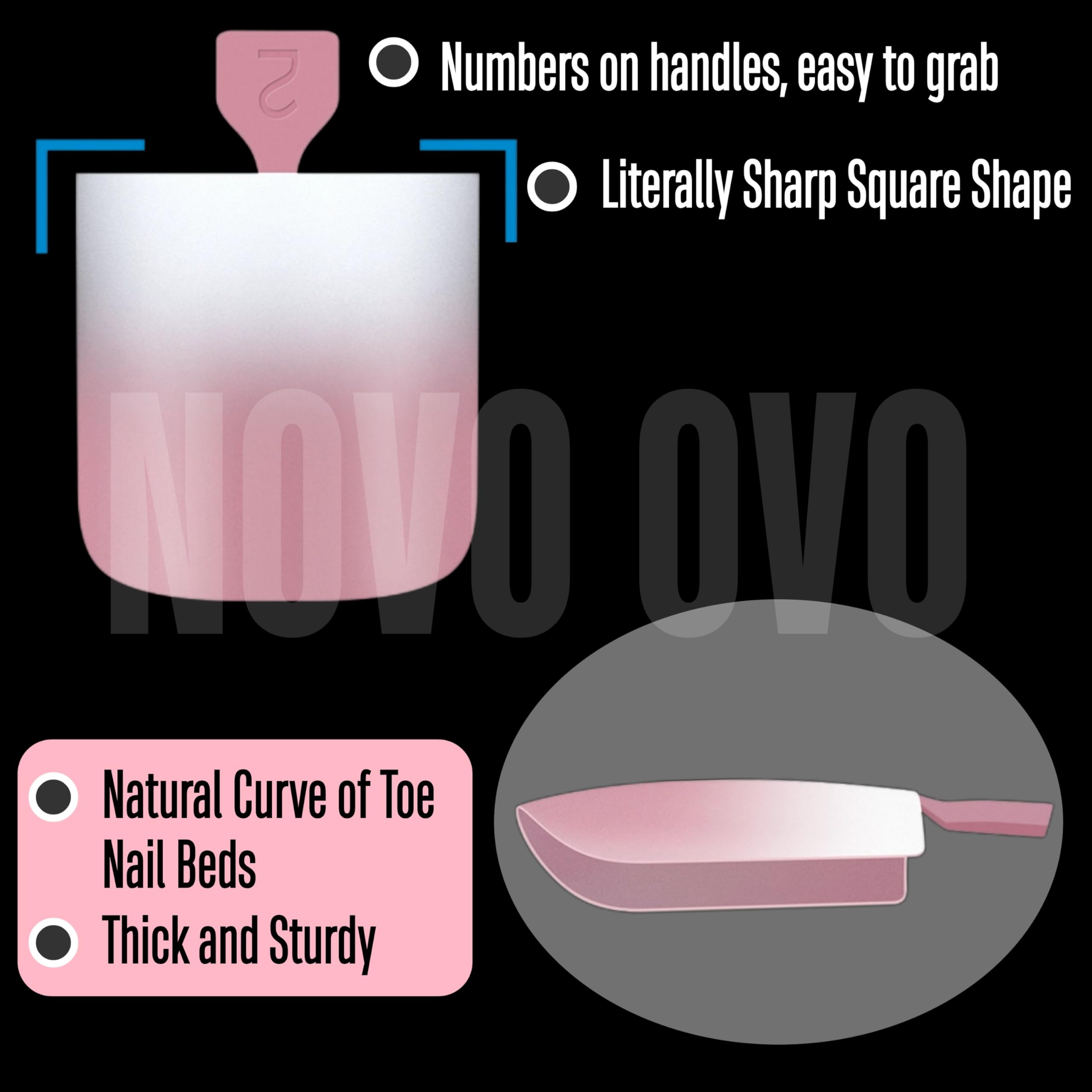 NOVO OVO Ombre French Tip Press on Toe Nail Tips, Sharp Square Pre-Designed Soft Gel False Toenail Extension, BERRY PINK Pre-app
